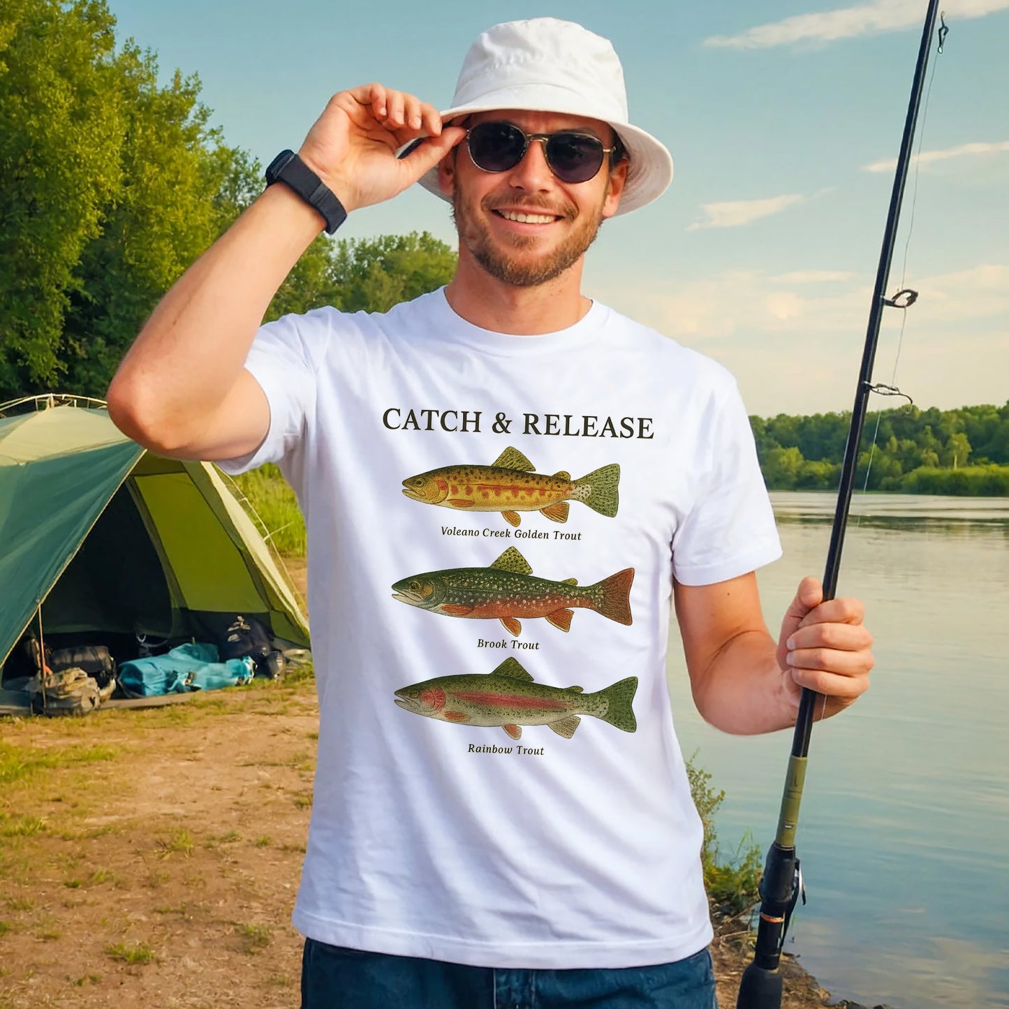 Catch & Release Shirt – Trout Fishing Tee – Fly Fishing Gift – White – Up To 5XL