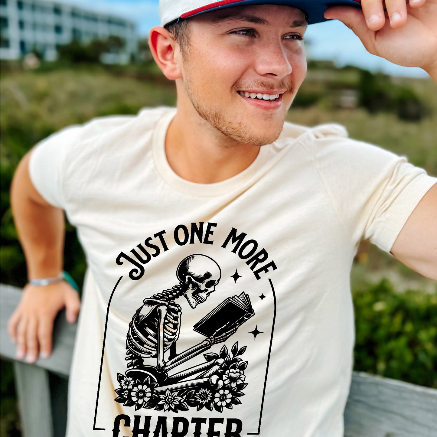 Bookworm Shirt – Just One More Chapter Skeleton Tee – Funny Book Lover Gift – Natural – Up To 5XL
