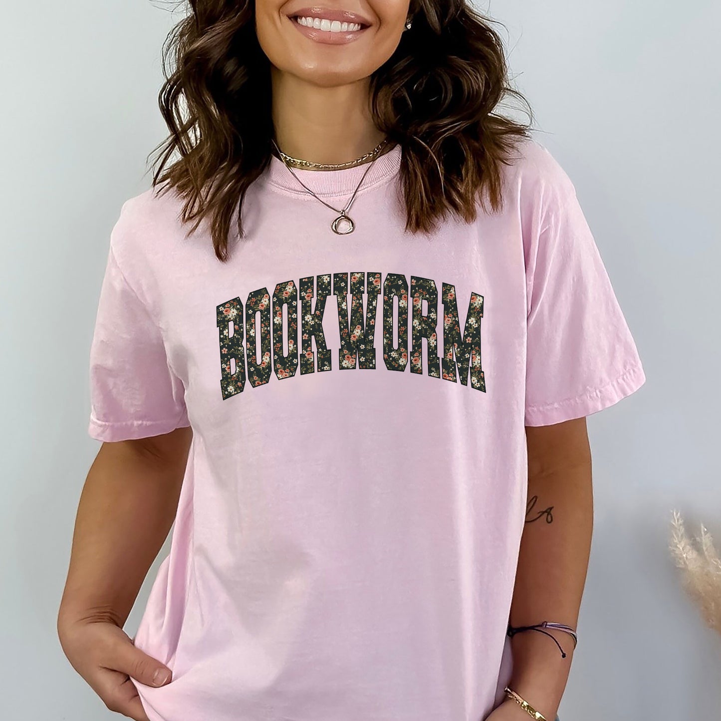Book Lover Tee – Floral Bookworm Bookish Shirt – Reading Aesthetic Design – Pink – Up To 5XL