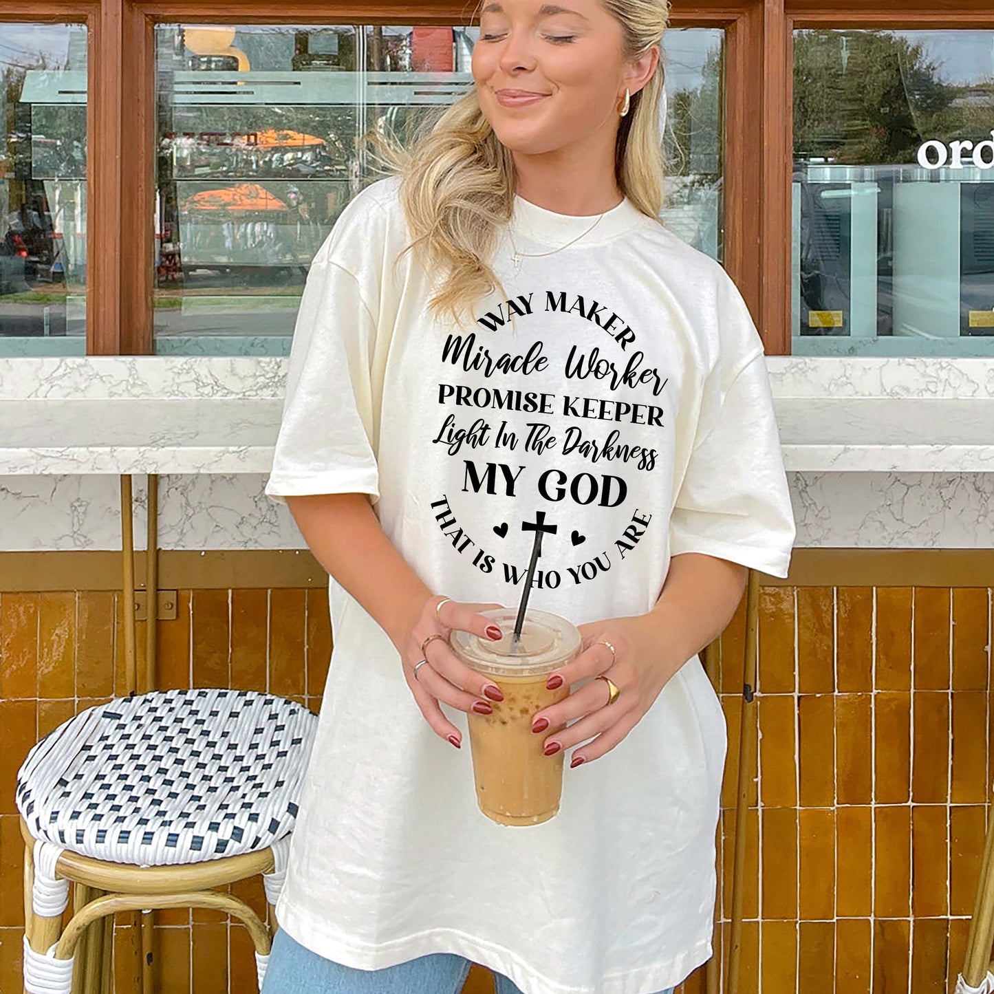 Worship Christian Shirt – Way Maker Miracle Worker – Faith Praise Lyrics Tee – Natural – Up To 5XL