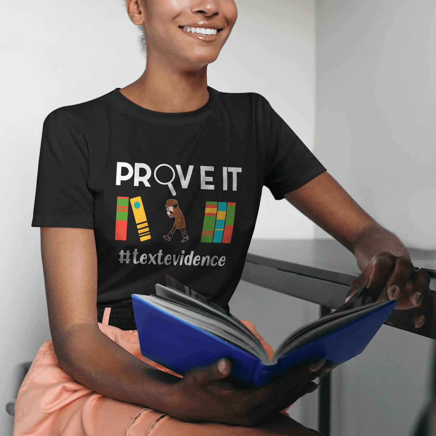 Sleuth Shirt – Prove It with Text Evidence Tee – Funny Reading Detective Teacher Shirt – Black – Up To 5XL