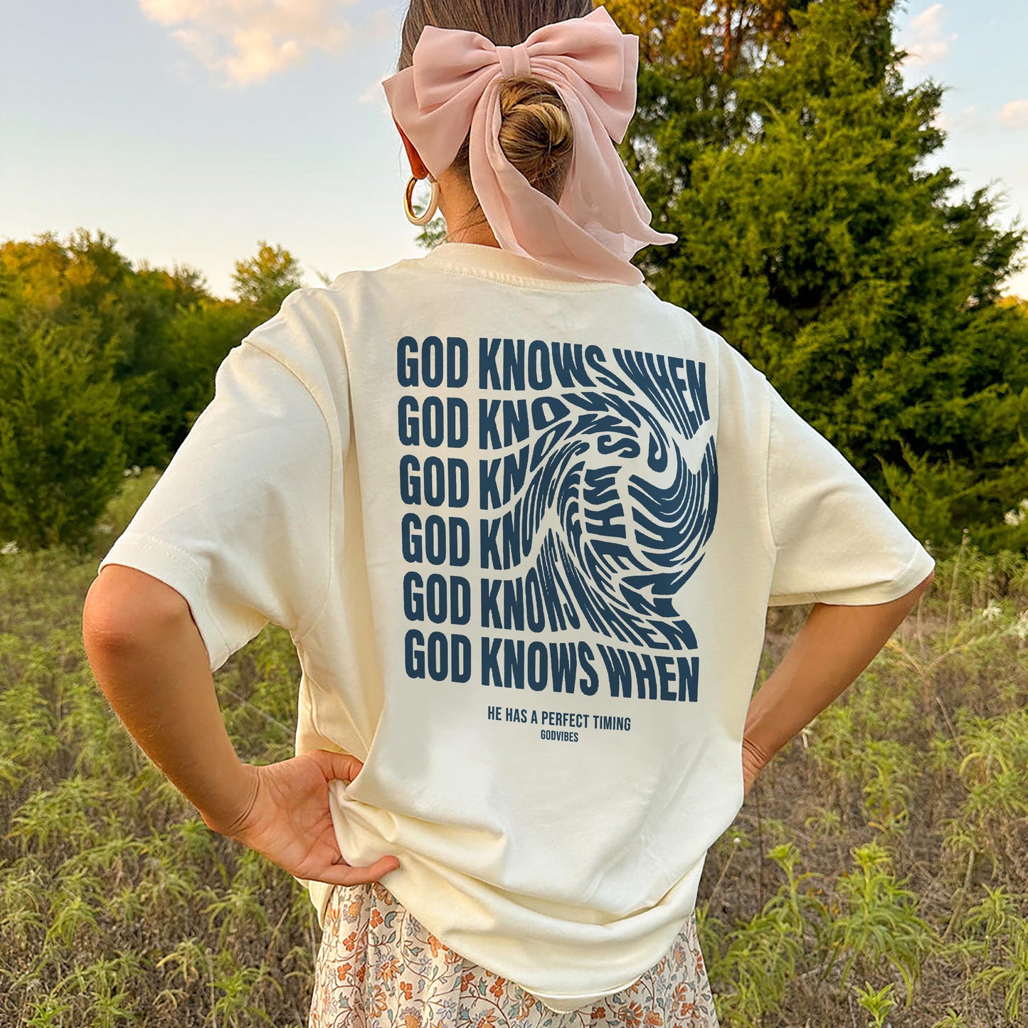 Faith Timing Shirt – God Knows When He Has Perfect Timing – Christian Encouragement Tee – Natural – Up To 5XL