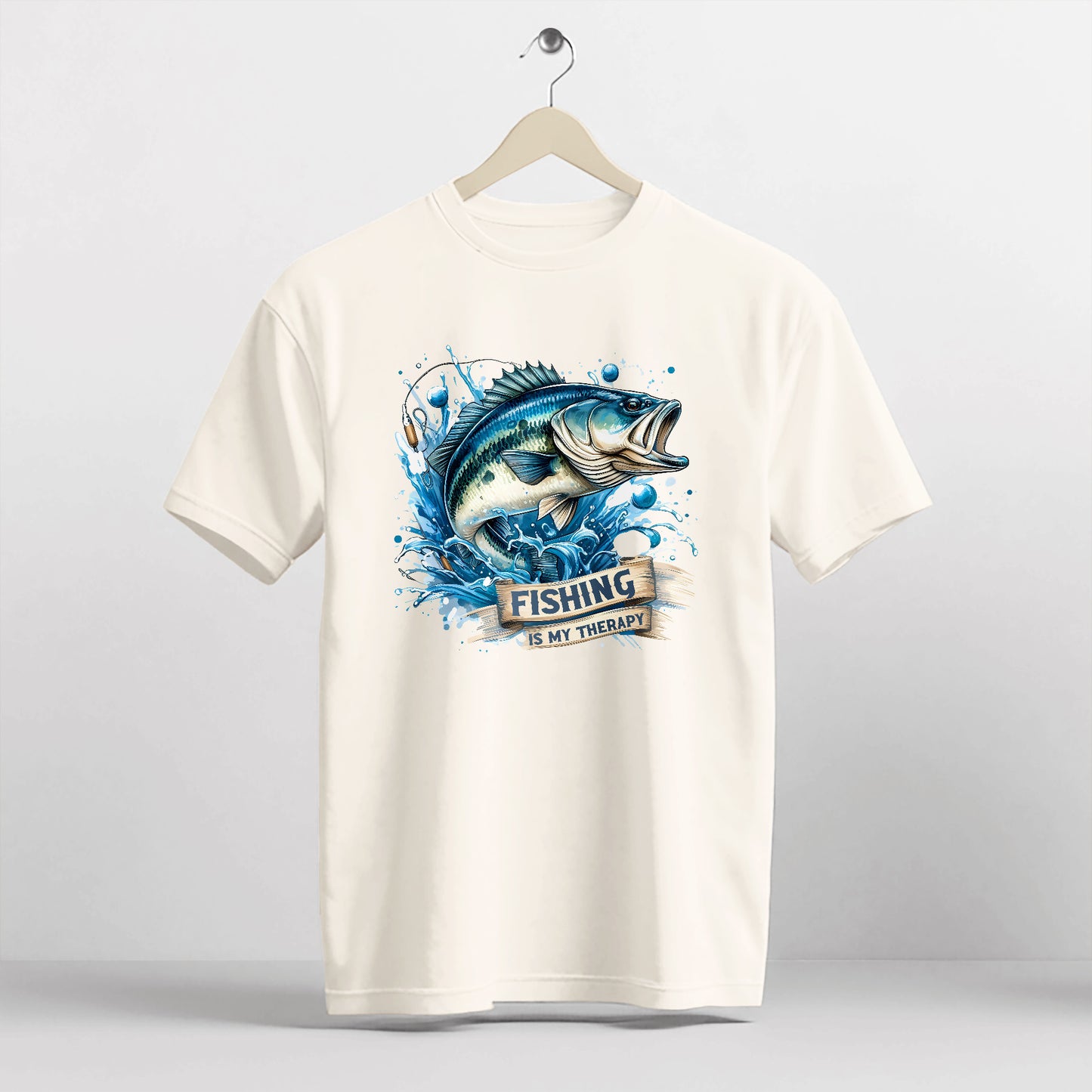 Outdoor Humor Shirt – Fishing Is My Therapy Funny Fisherman Tee – Nature Lover Gift – Natural – Up To 5XL