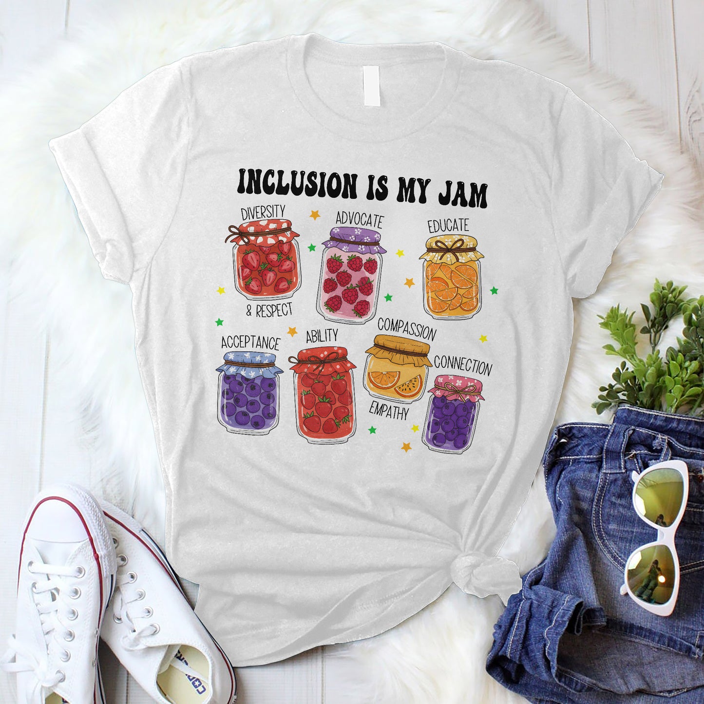 Inclusion Is My Jam T-Shirt - Funny Shirt For Teacher - White- Up To 5XL