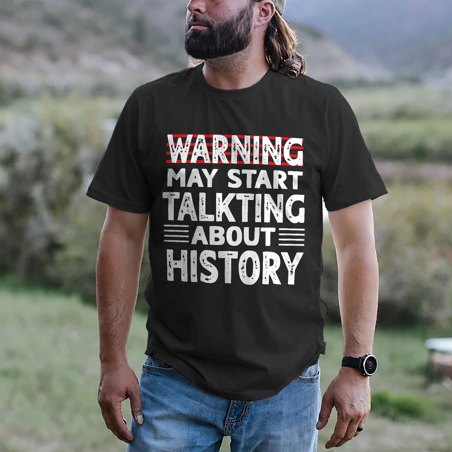 Warning May Start Talking About History T-Shirt - Funny Shirt For Teacher - Black - Up To 5XL