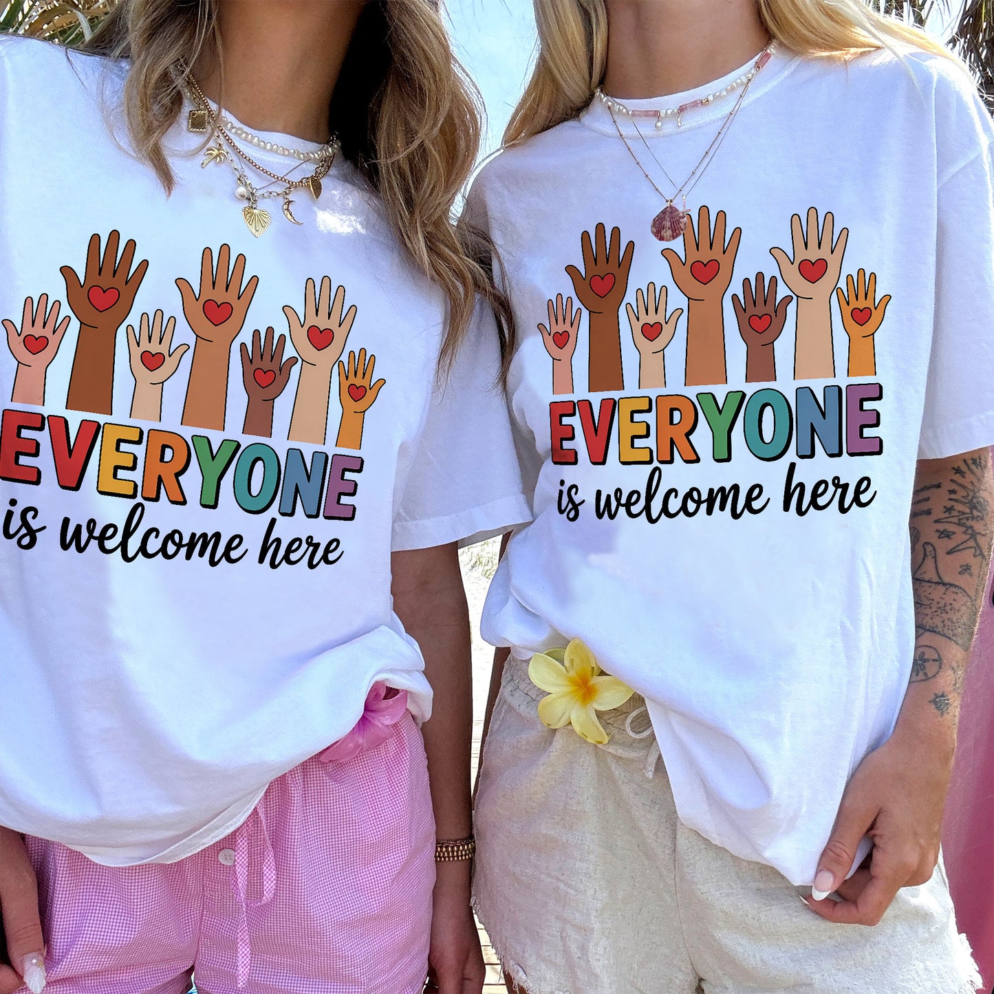 Everyone Is Welcome Here T-Shirt - Funny Shirt For Teacher - White- Up To 5XL