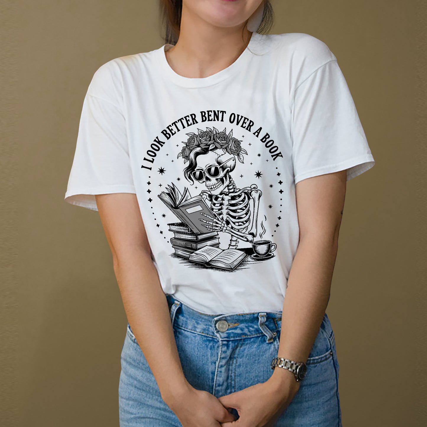 Funny Book Lover Shirt – I Look Better Bent Over a Book – Nerdy Reading Quote Tee – White – Up To 5XL