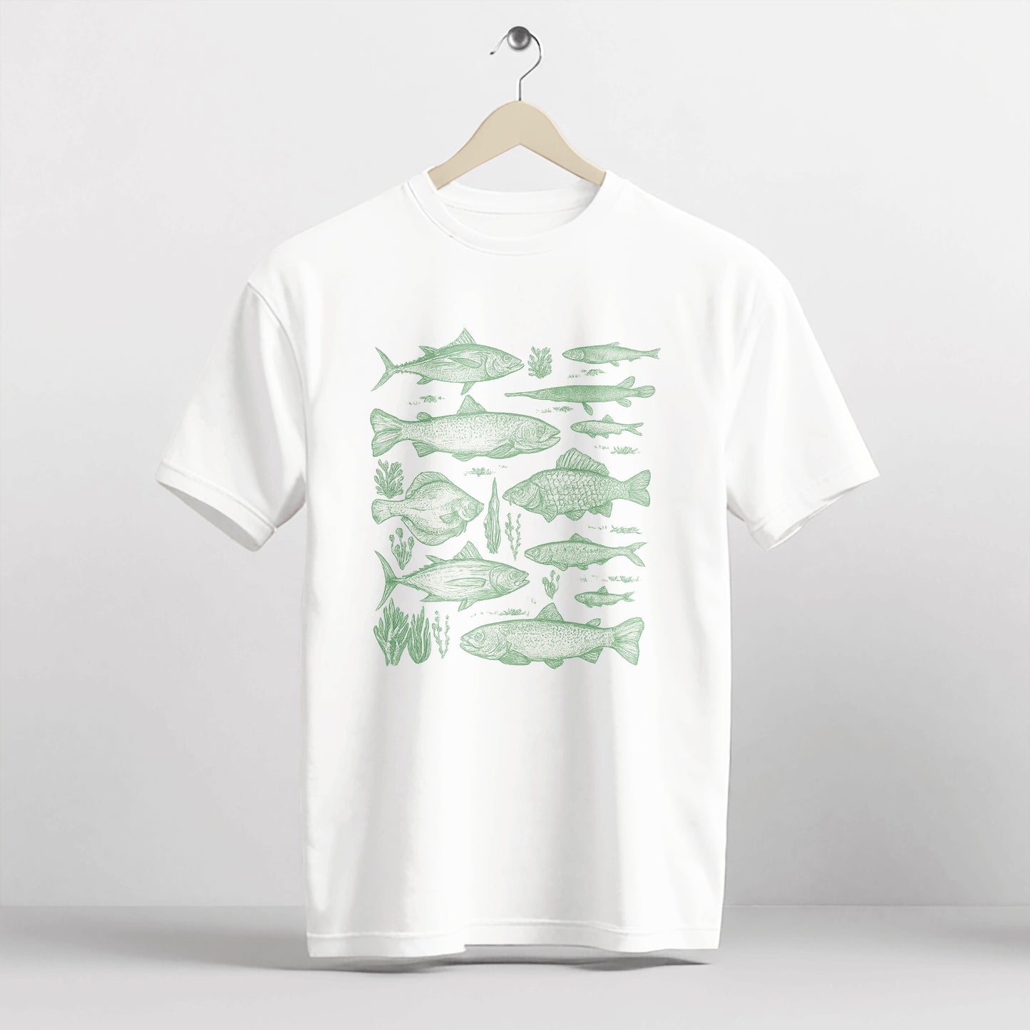 Fishing Tee – Freshwater Fishes Species Guide Shirt – Angler Graphic Educational Shirt – White – Up To 5XL