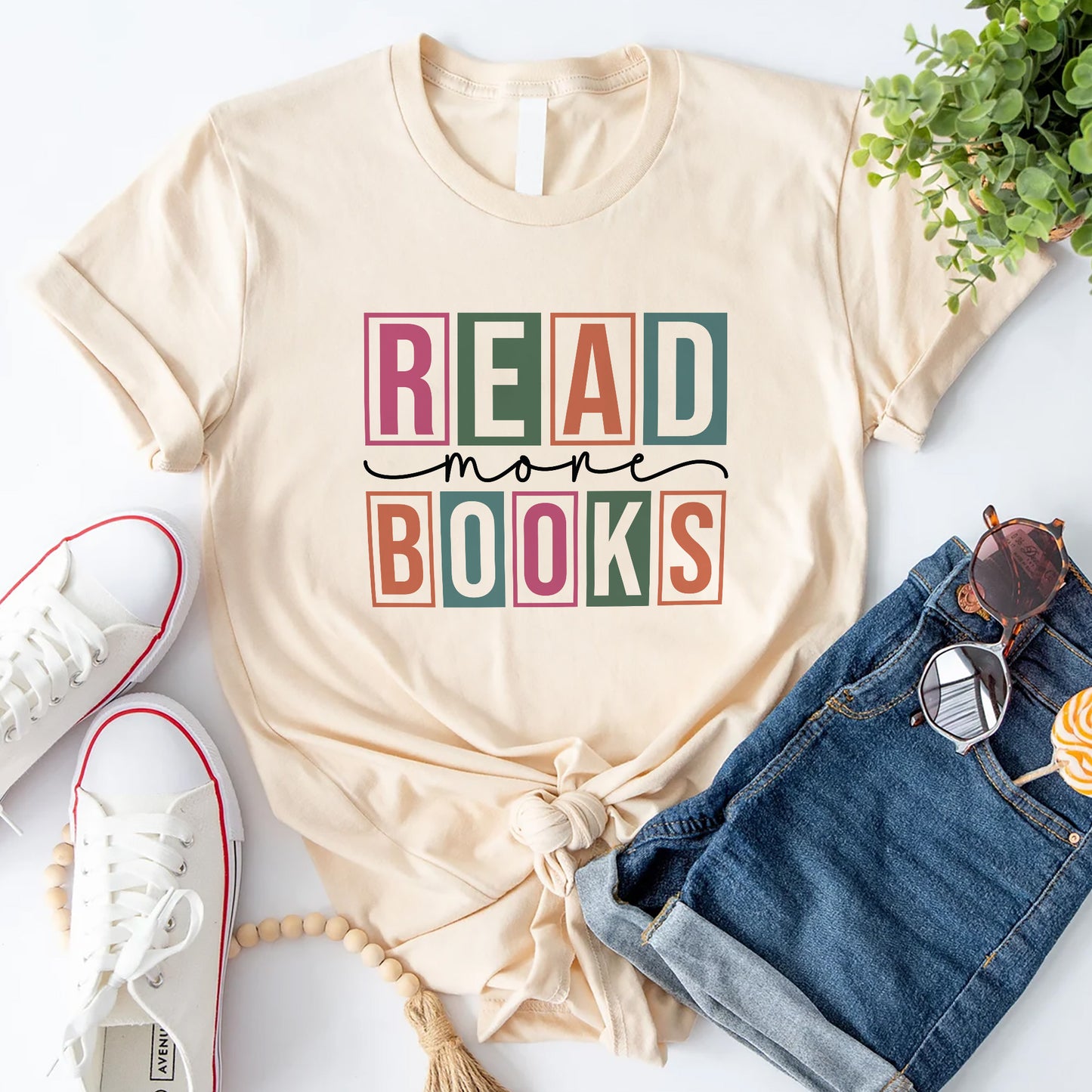 Bookworm Shirt – Read More Books Quote Tee – Reading Gift for Readers – Natural – Up To 5XL