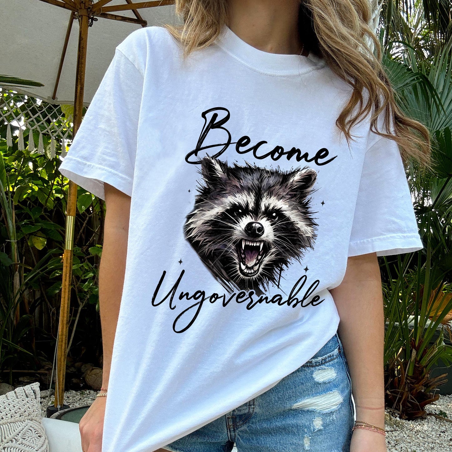 Funny Raccoon Shirt – Become Ungovernable – Chaotic Trash Panda Meme Tee – White– Up To 5XL
