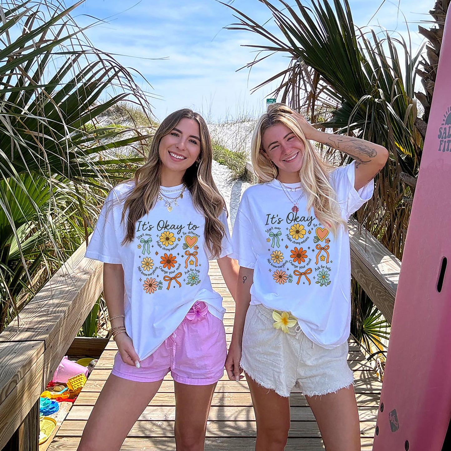 It’s Okay To Boho Floral T-Shirt - Funny Shirt For Teacher - White- Up To 5XL