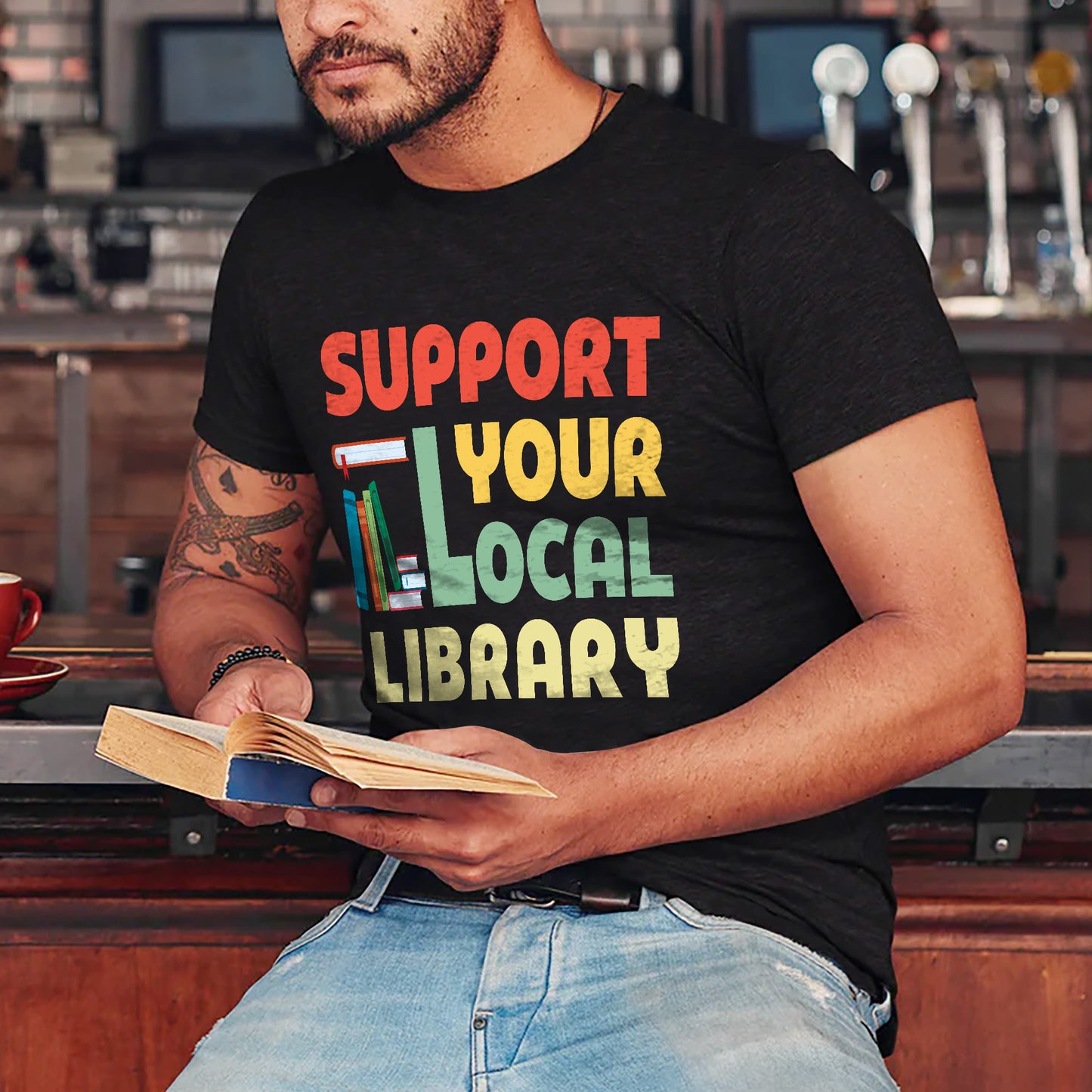Book Readers Lovers Tee – Support Your Local Library Shirt – Black – Up to 5XL