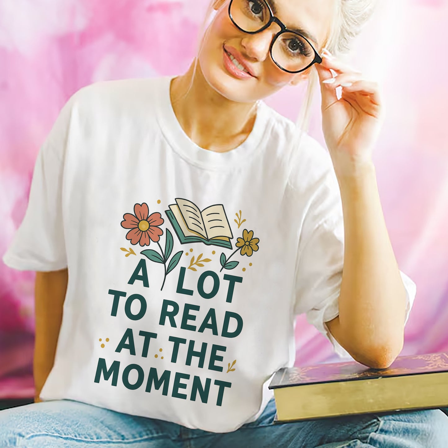 Bookish Reader Tee – A Lot To Read At The Moment Shirt – Funny Book Lover Gift – White – Up To 5XL