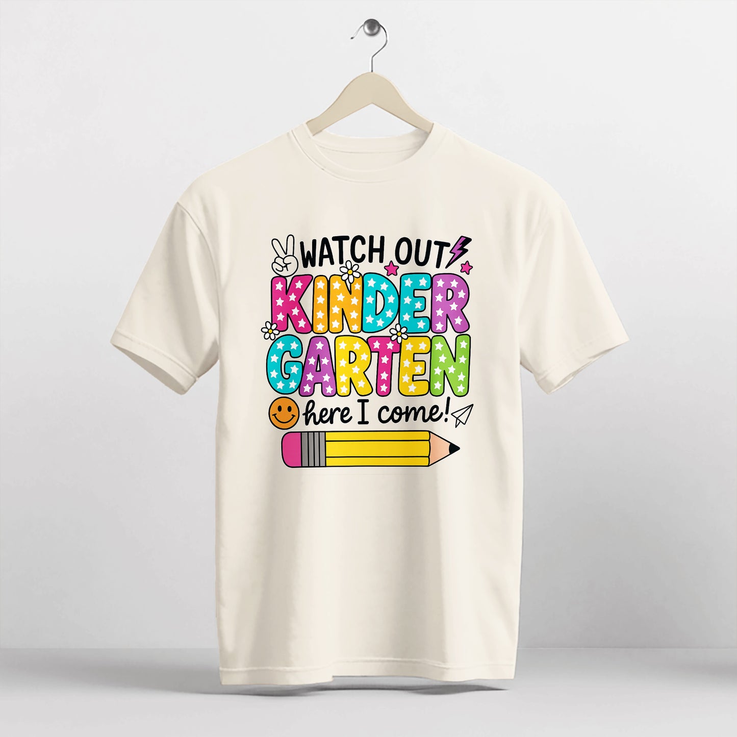 Watch Out Kindergarten Here I Come Shirt – Back To School Tee – Natural – Up To 5XL