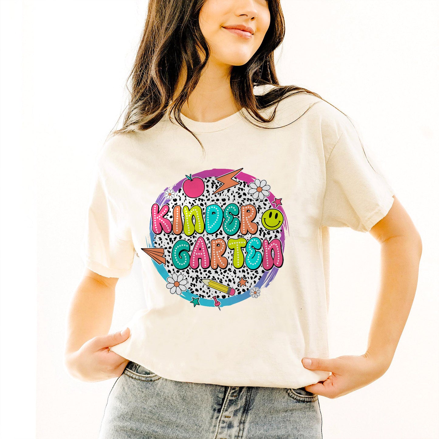 Kindergarten Shirt – Back To School Tee for Teacher – Natural – Up To 5XL