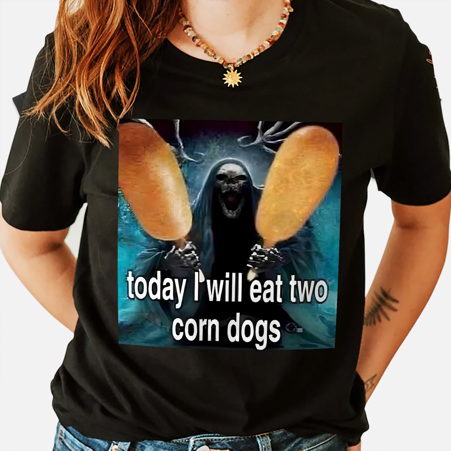 Funny Food Shirt – Today I Will Eat Two Corn Dogs – Retro Carnival Humor Tee – Black – Up To 5XL
