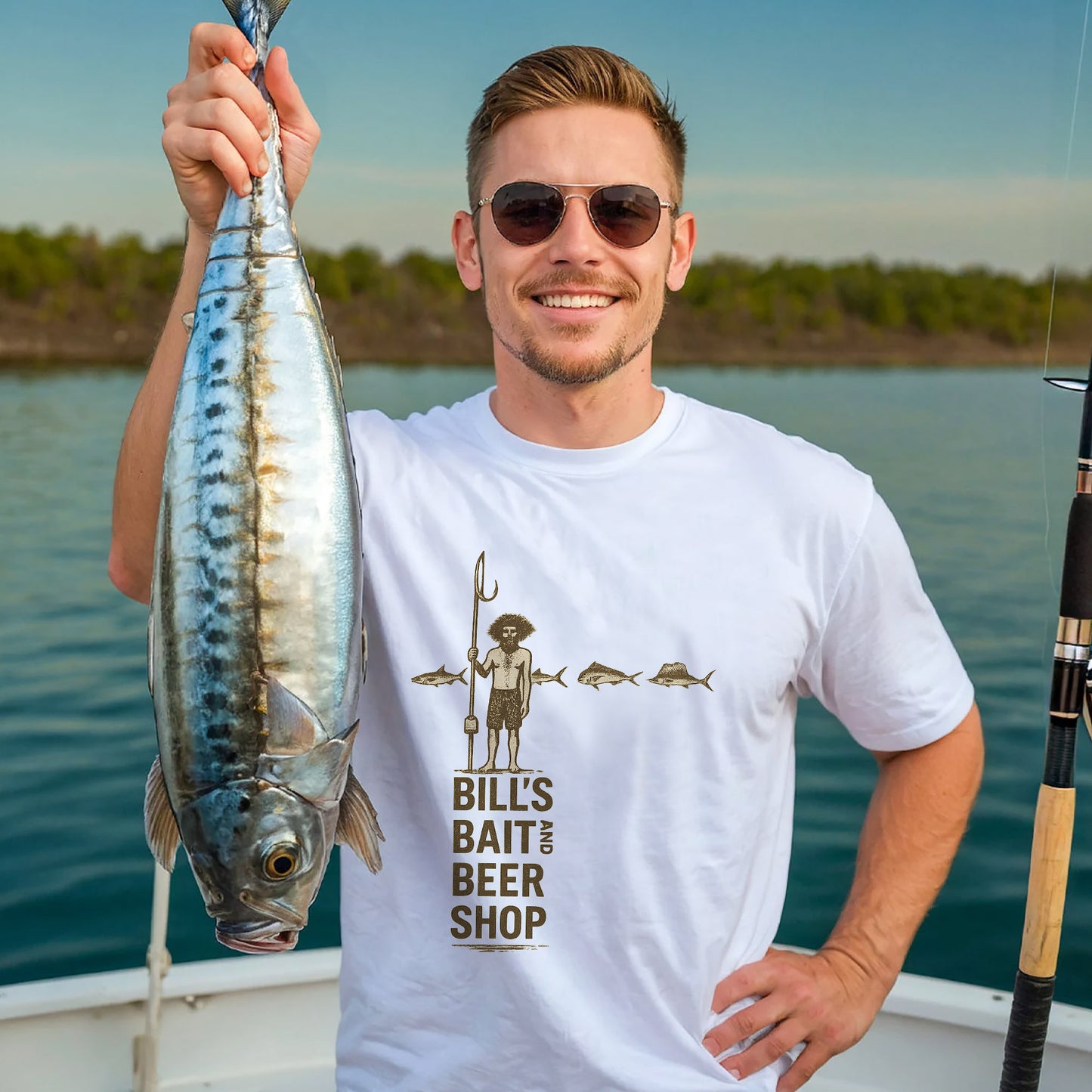 Bill's Bait and Beer Shop Shirt – Funny Fishing Tee – Fisherman Humor Gift – White – Up To 5XL