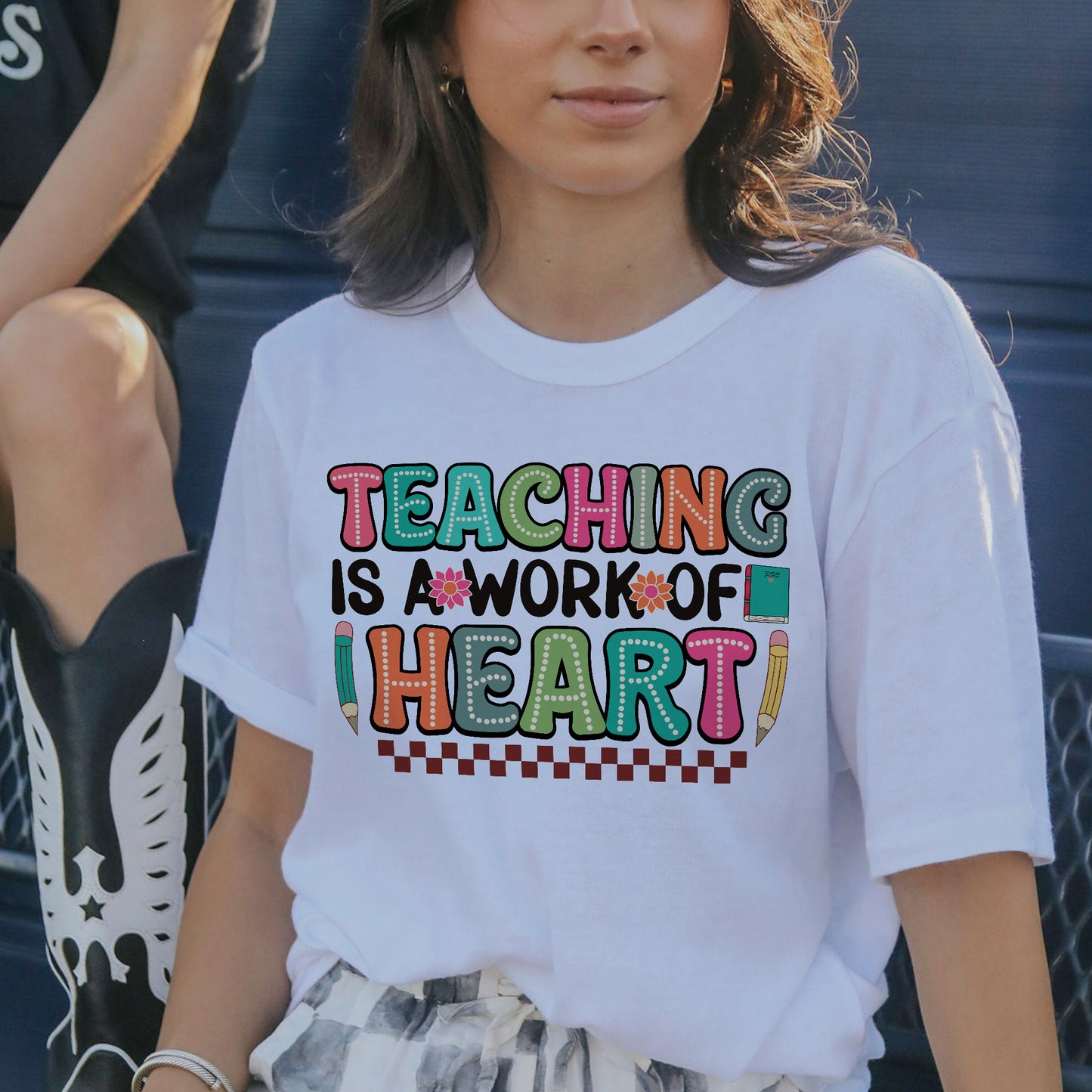 Teaching Is A Work of Heart T-Shirt - Funny Shirt For Teacher - White- Up To 5XL