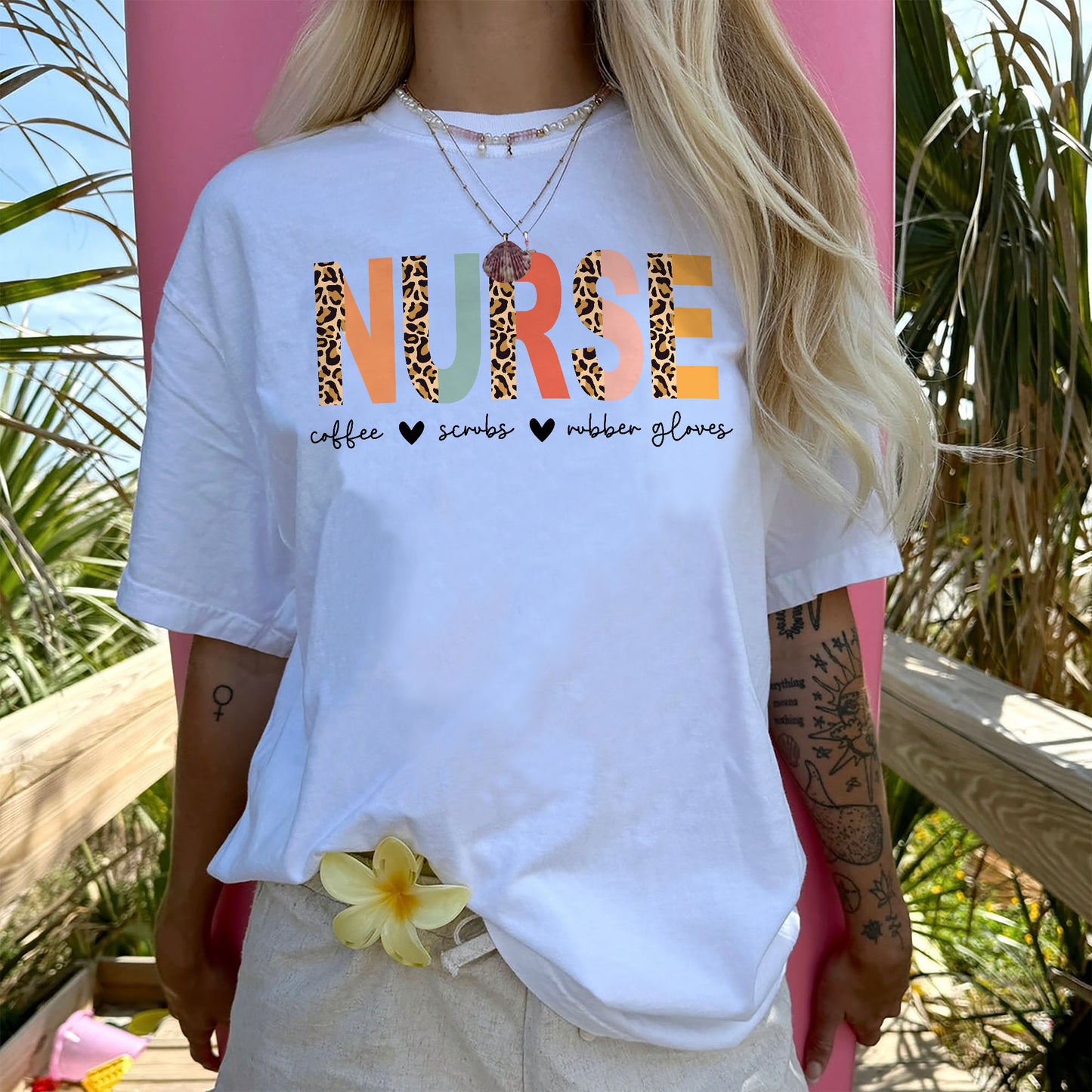 Funny Shirt For Nurse - Coffee, Scrubs, Rubber Gloves Life Tee - White - Up To 5XL