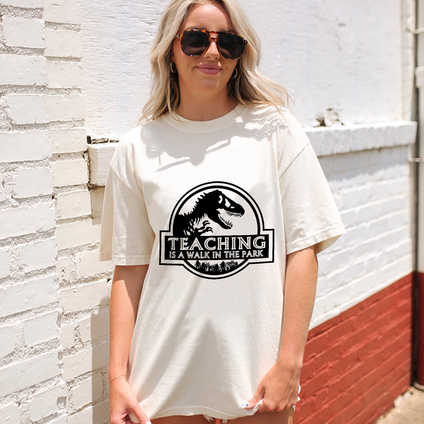 Teaching Is a Walk in the Park T-Shirt - Funny Shirt For Teacher - Natural - Up To 5XL