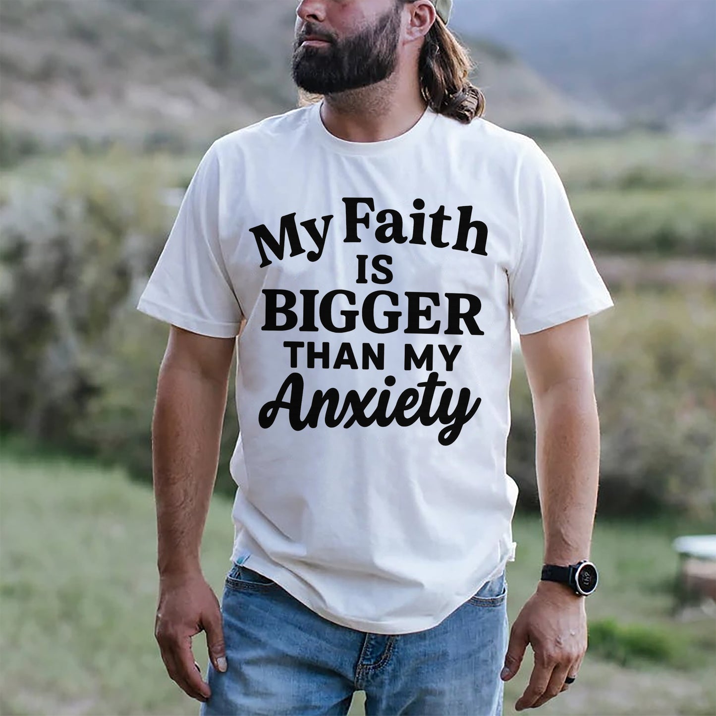 My Faith is Bigger than my Anxiety T-Shirt- Funny Jesus Shirt For Christians- White - Up To 5XL