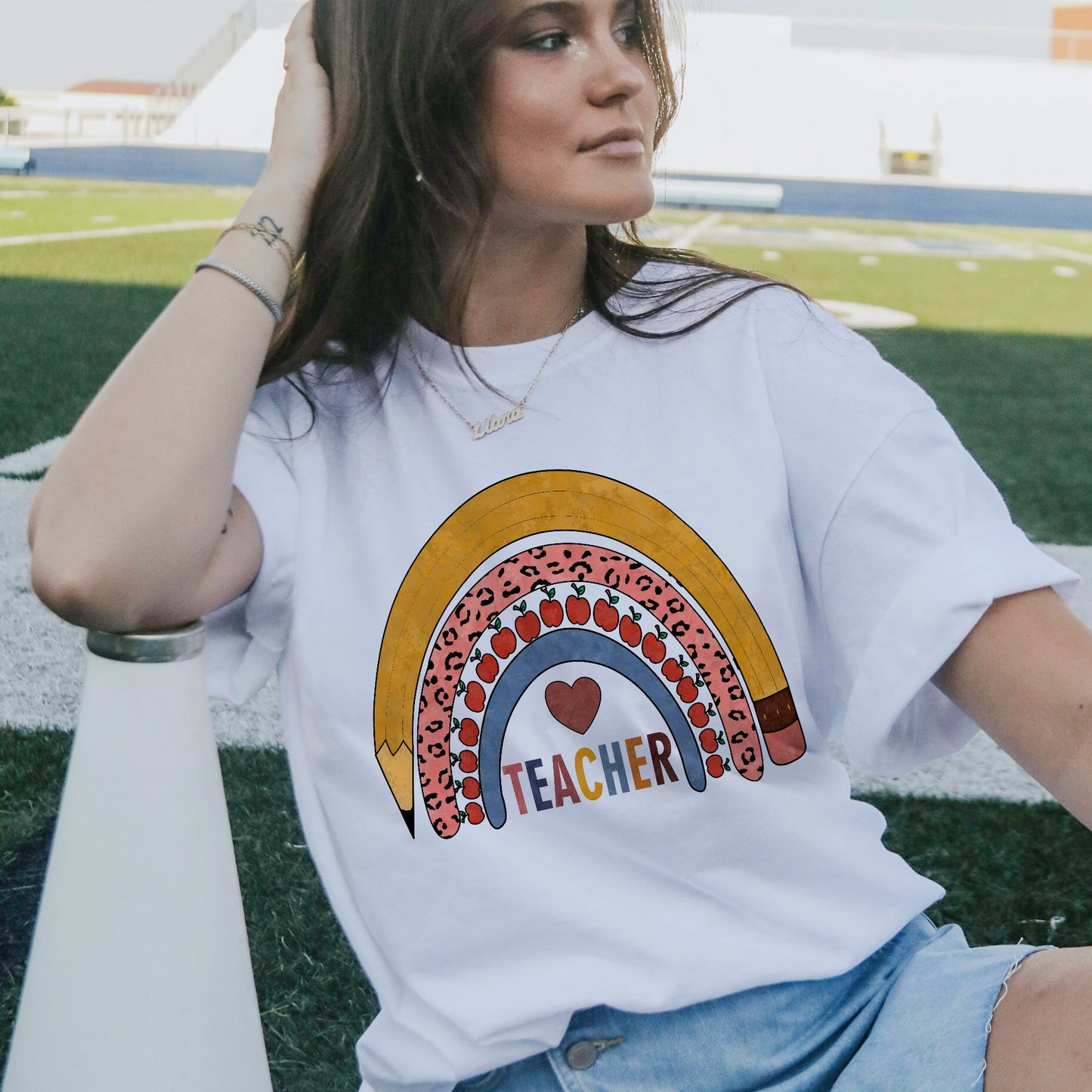Teacher Rainbow T-Shirt - Funny Shirt For Teacher - White- Up To 5XL