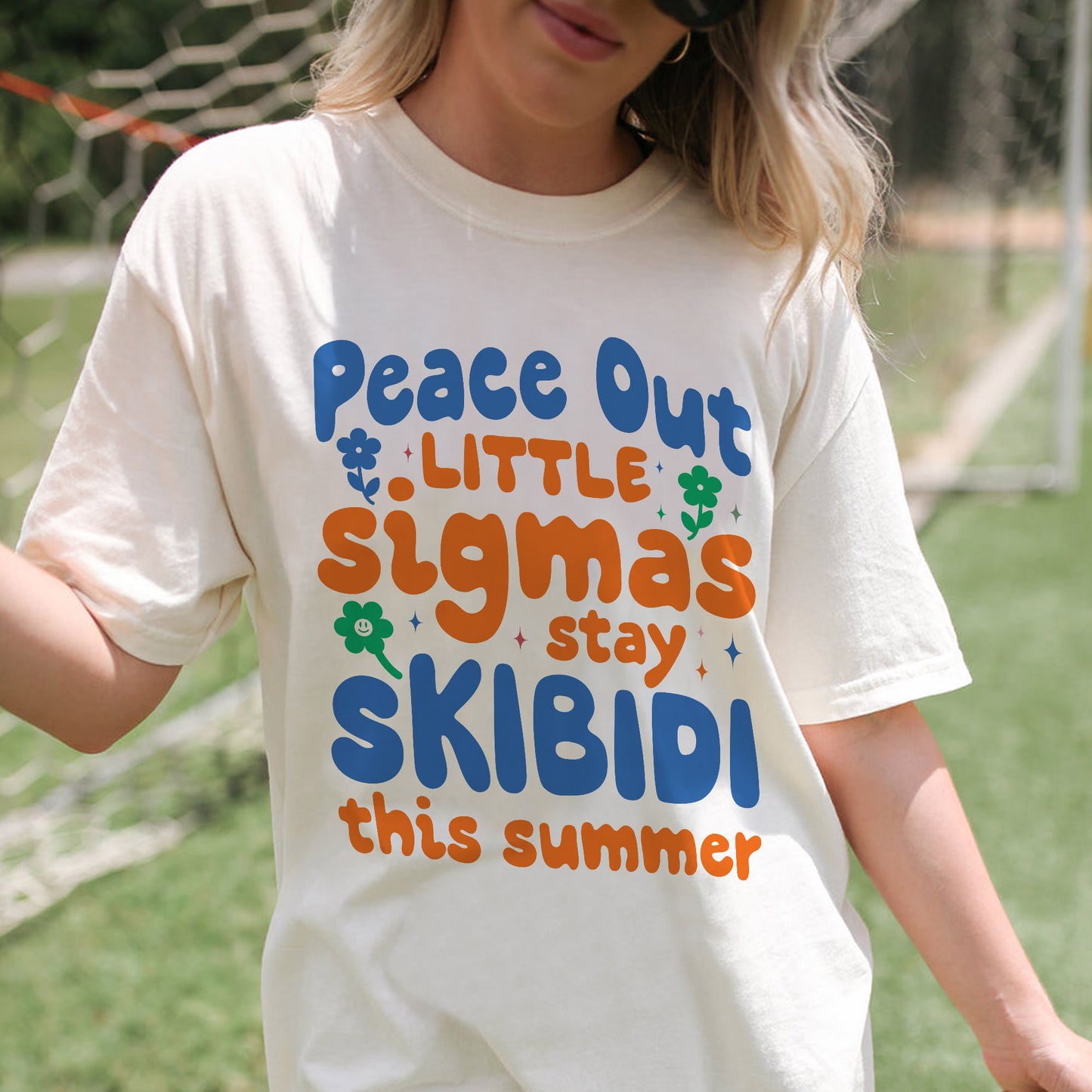 Peace Out Little Sigmas Stay Skibidi This Summer T-Shirt - Funny Shirt For Teacher - Natural - Up To 5XL