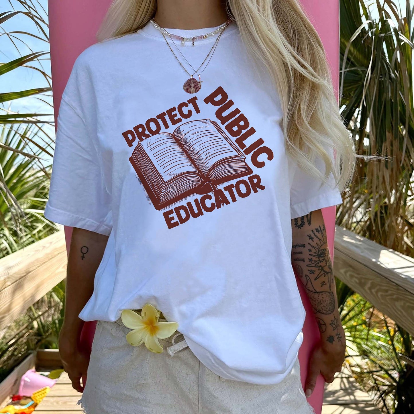 Protect Public Educator T-Shirt - Funny Shirt For Teacher - White- Up To 5XL