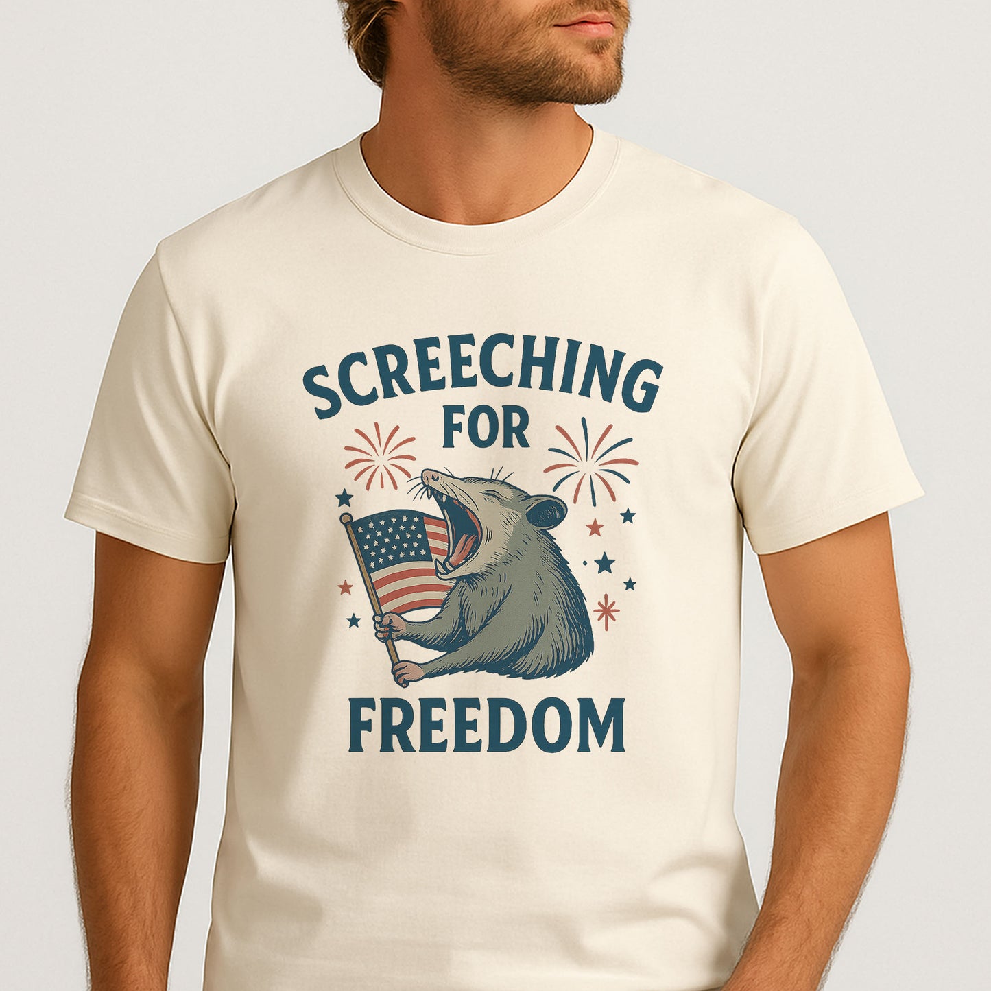 Screeching for Freedom Shirt – Funny Possum 4th of July Meme Shirt – Natural Tee - Up To 5X