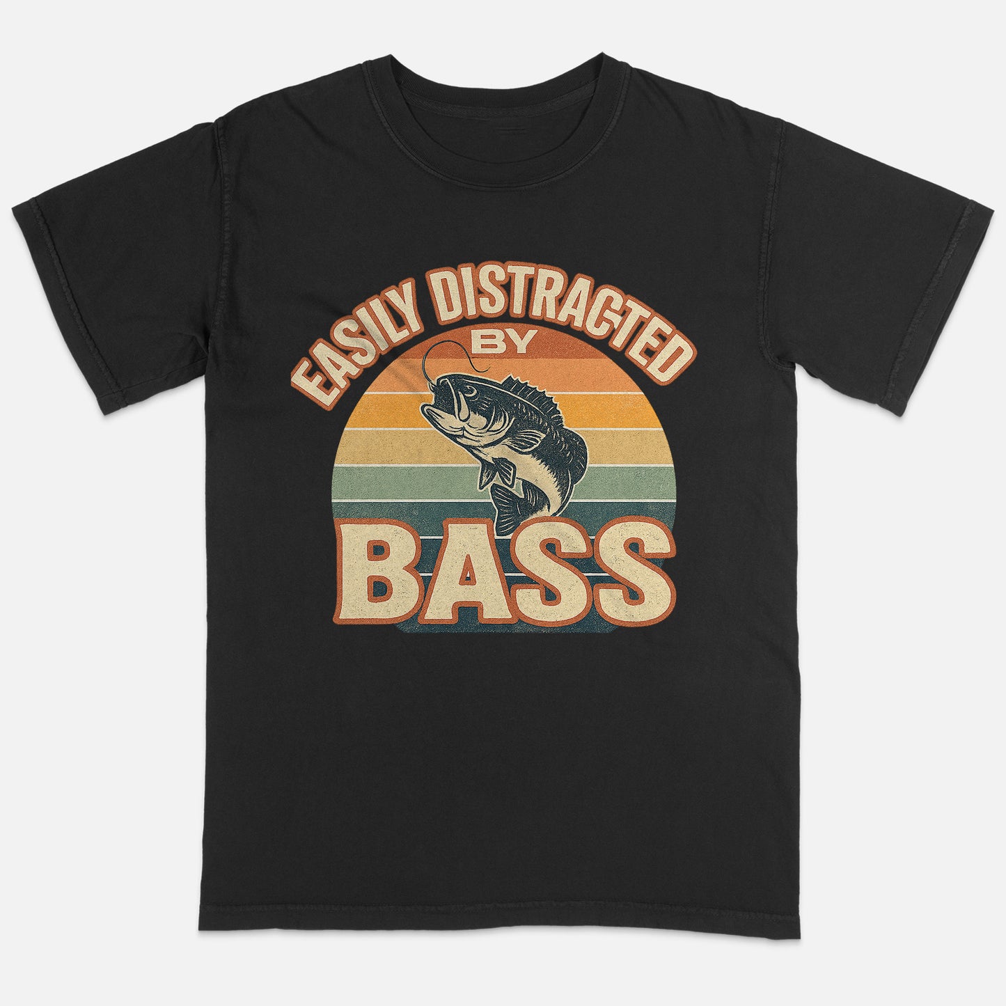 Easily Distracted By Bass T-Shirt – Funny Fishing Tee For Anglers - Black - Up To 5XL