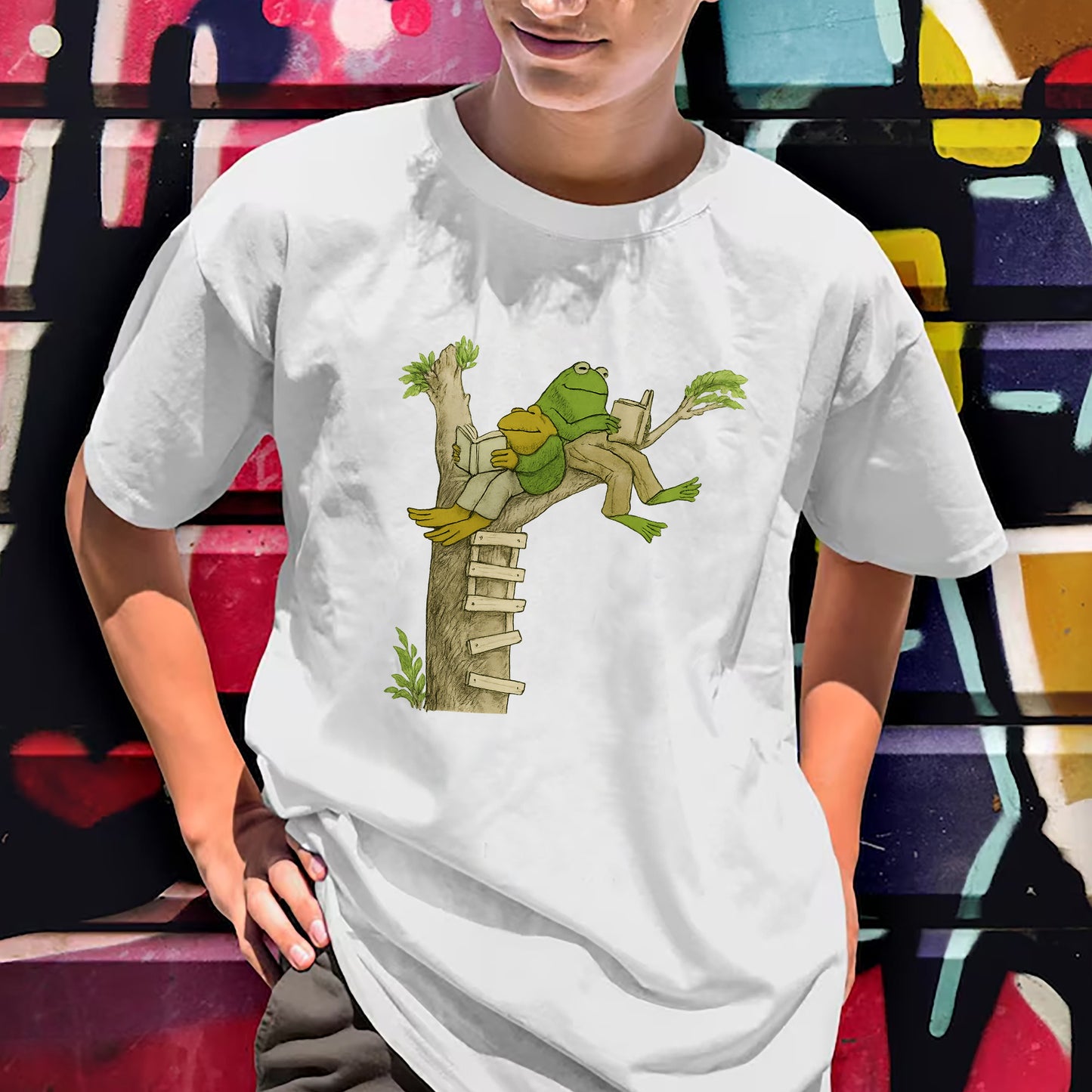 Book Lover Tee – Frog and Toad Reading Classic Shirt – White – Up To 5XL