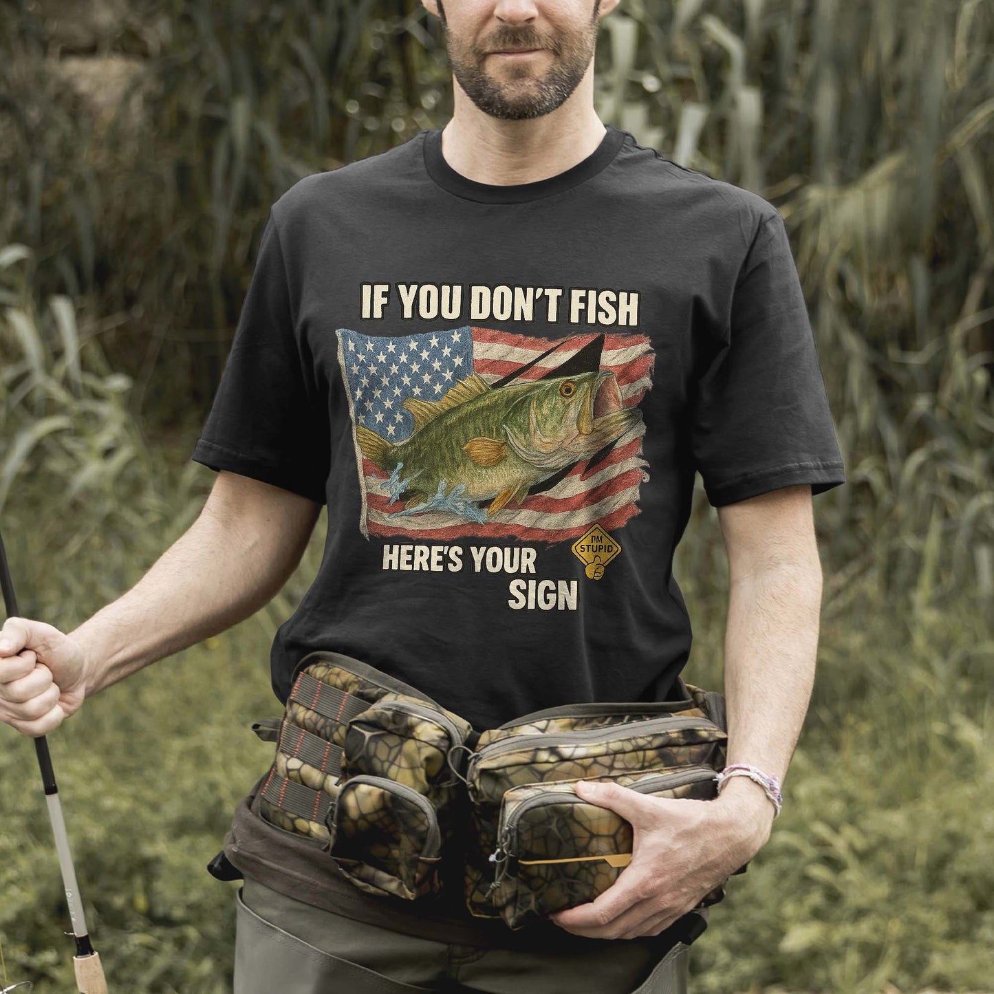 If You Don't Fish Here’s Your Sign Shirt – Bass Fish US Flag Tee – Funny Fishing Gift – Black – Up To 5XL