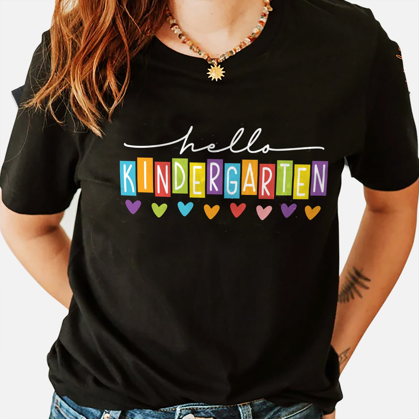 Hello Kindergarten Shirt – Colorful Back to School Tee – Black – Up To 5XL