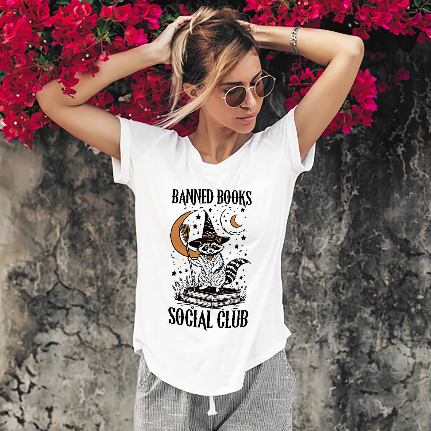 Raccoon Book Club Tee – Vintage Halloween Shirt – Spooky Book Lover Gift – White – Up To 5XL