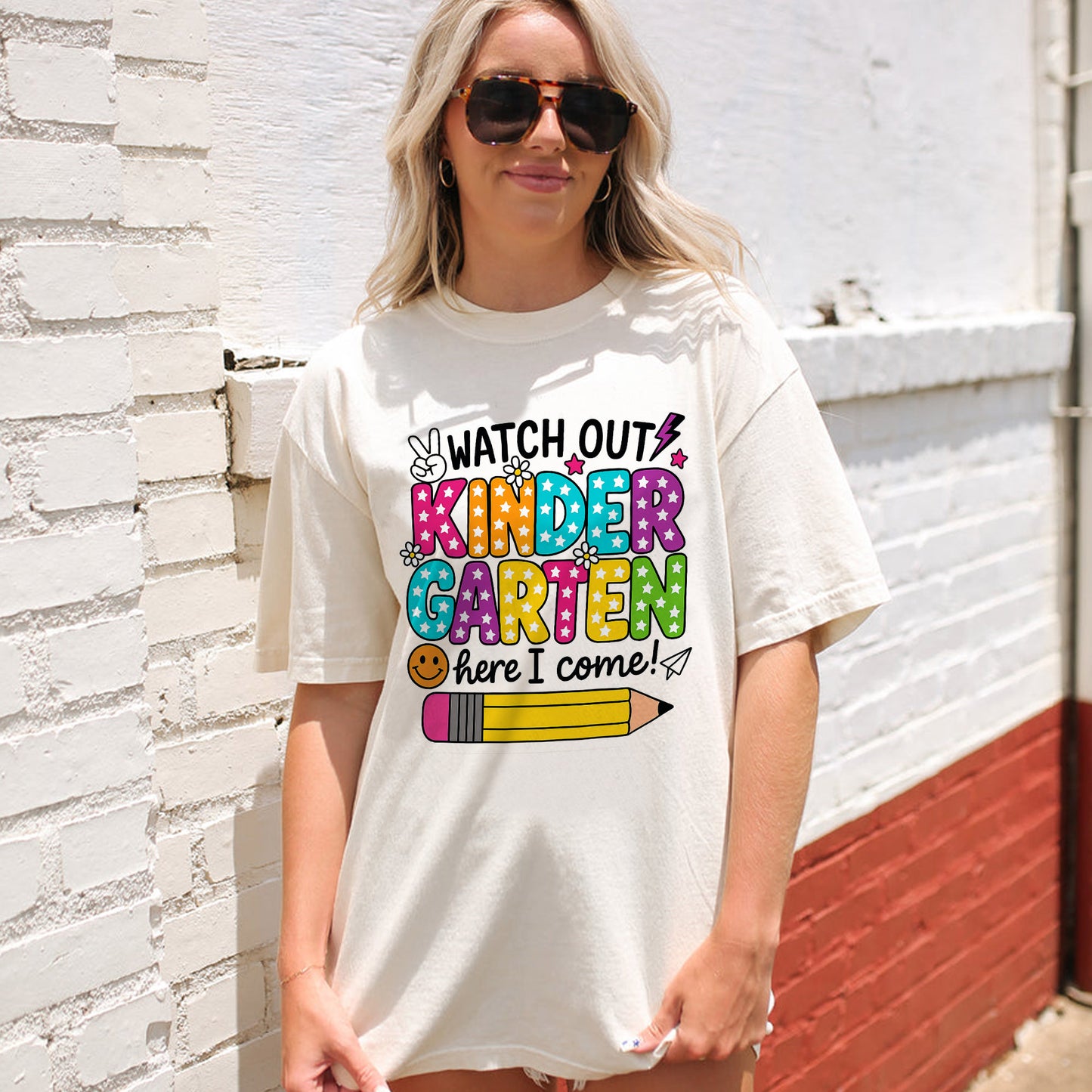 Watch Out Kindergarten Here I Come Shirt – Back To School Tee – Natural – Up To 5XL