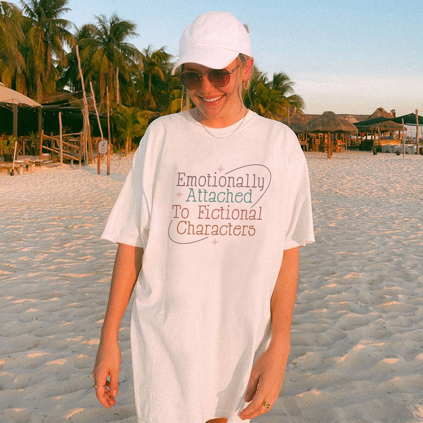 Book Lover Tee – Emotionally Attached To Fictional Characters Shirt – Funny Reading Tee – White – Up To 5XL
