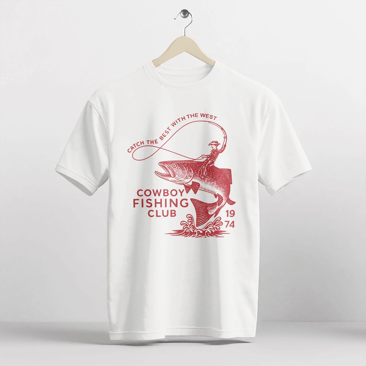 Western Fisherman Tee - Catch The Best With The West Cowboy Fishing Club 1974 Shirt – White – Up To 5XL
