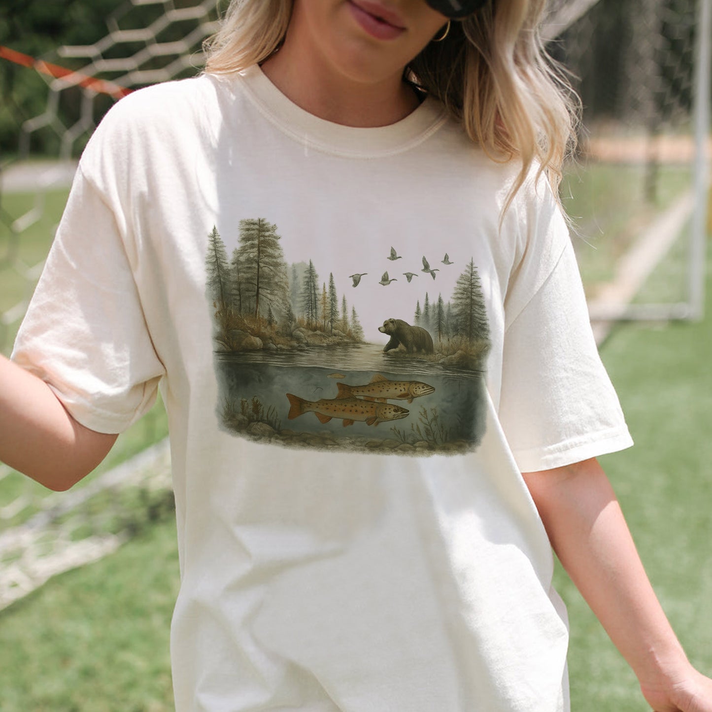 Vintage Trout Angler Shirt – Large Grouper Fishing Tee – Natural – Up To 5XL