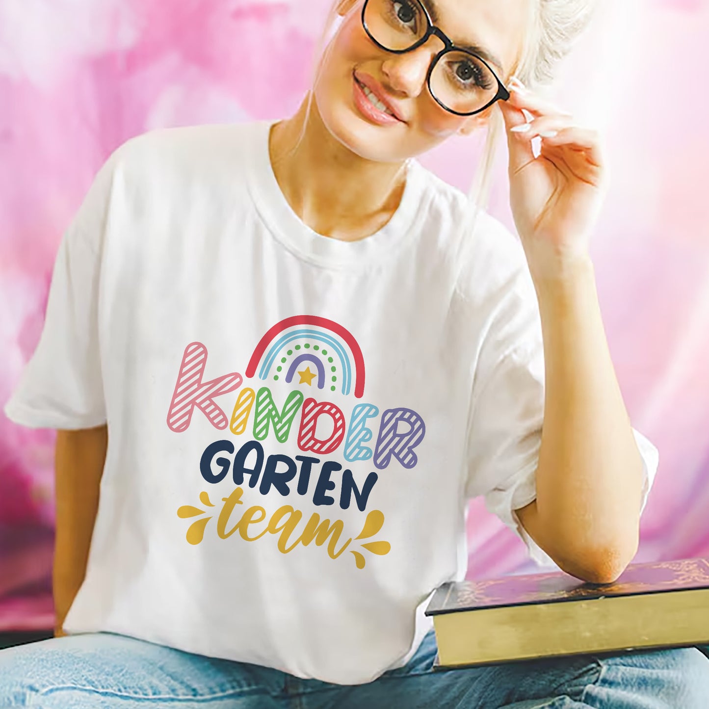 Kindergarten Team Shirt – Rainbow Teacher Squad Tee – White – Up To 5XL