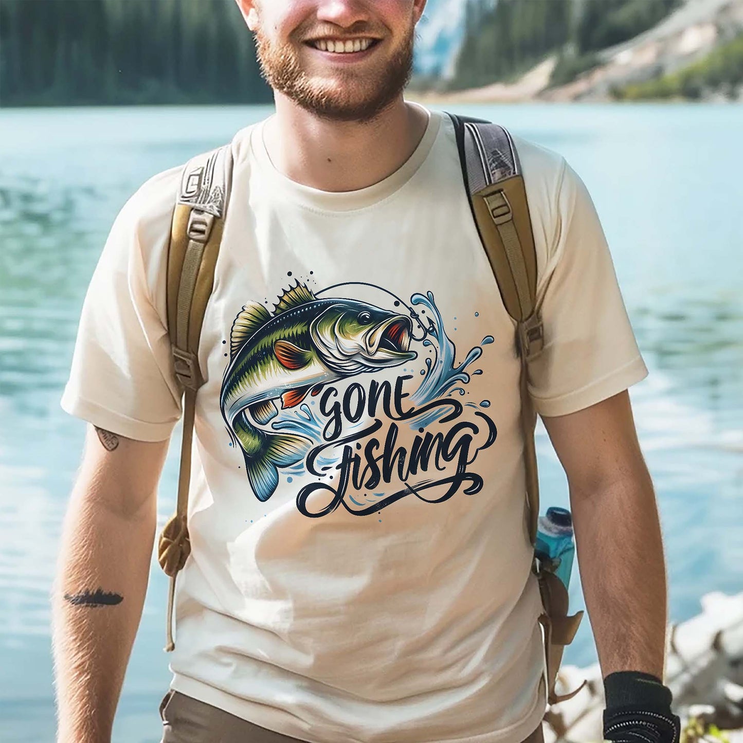 Gone Fishing Shirt – Bass Fish Tee – Angler Gift - Funny Fishing – Natural – Up To 5XL