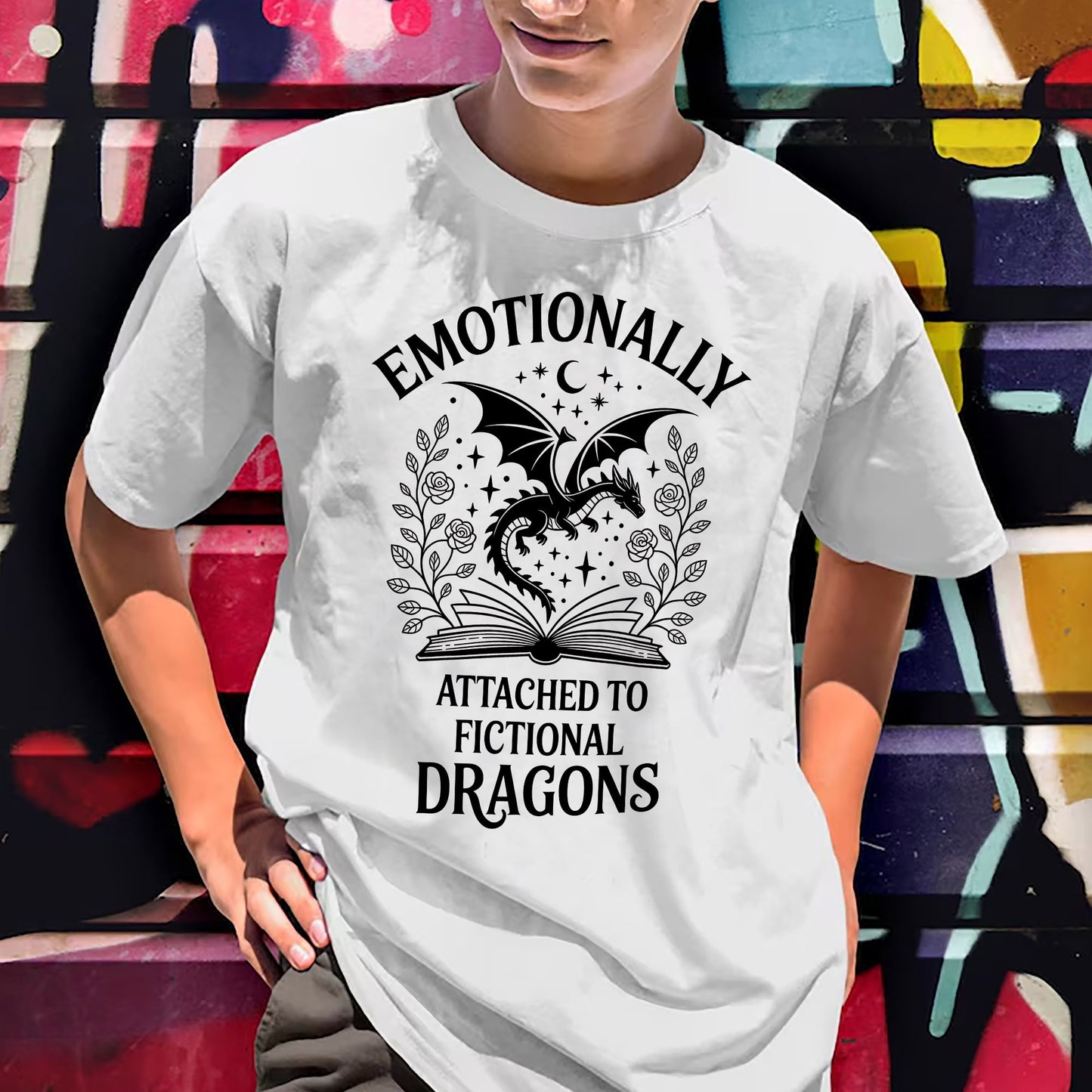 Fantasy Nerd Shirt – Emotionally Attached to Fictional Dragons Tee – Book Lover Gift – White – Up To 5XL