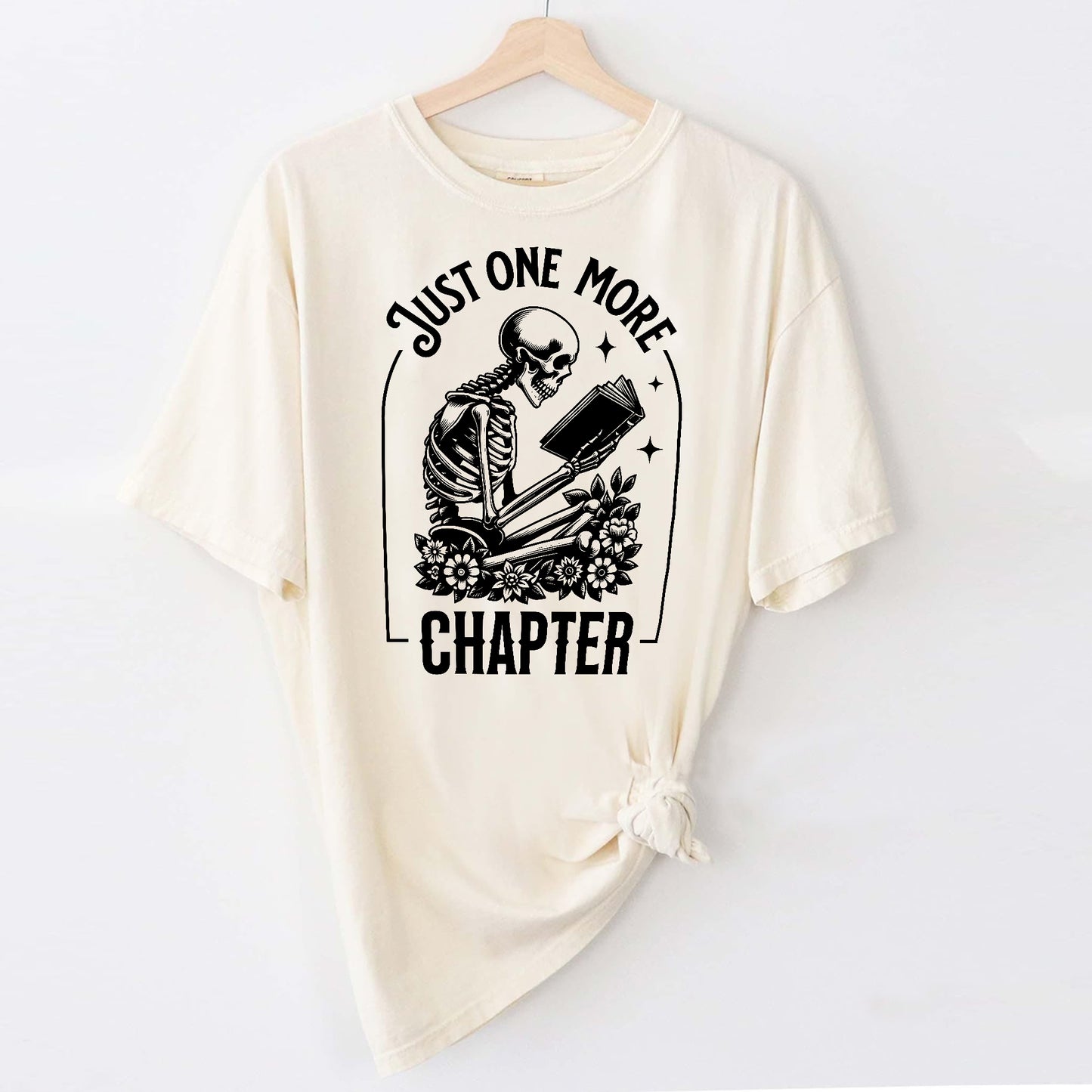 Bookworm Shirt – Just One More Chapter Skeleton Tee – Funny Book Lover Gift – Natural – Up To 5XL