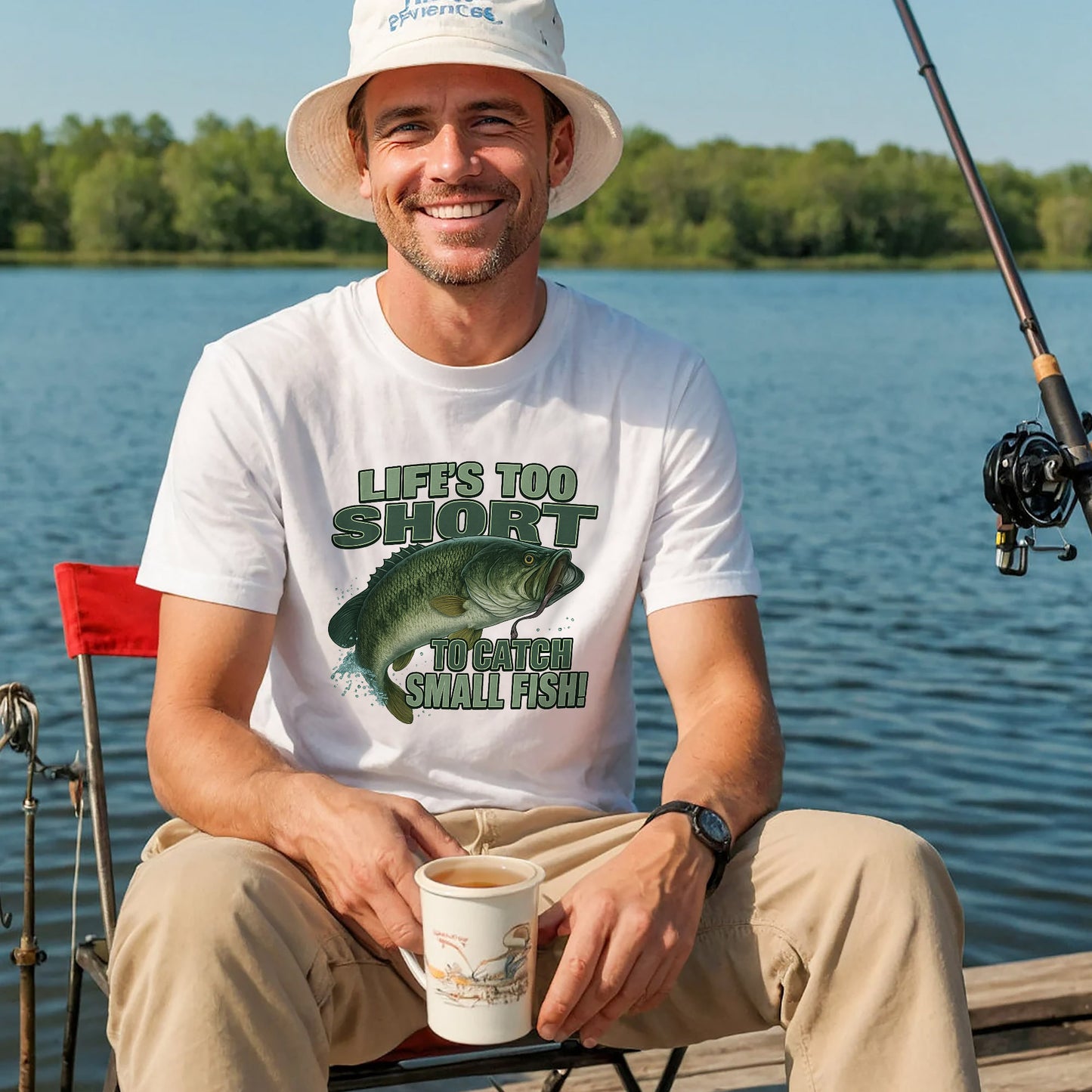Life’s Too Short to Catch Small Fish Shirt – Funny Big Catch Fishing Tee – Humorous Angler Gift – White – Up To 5XL
