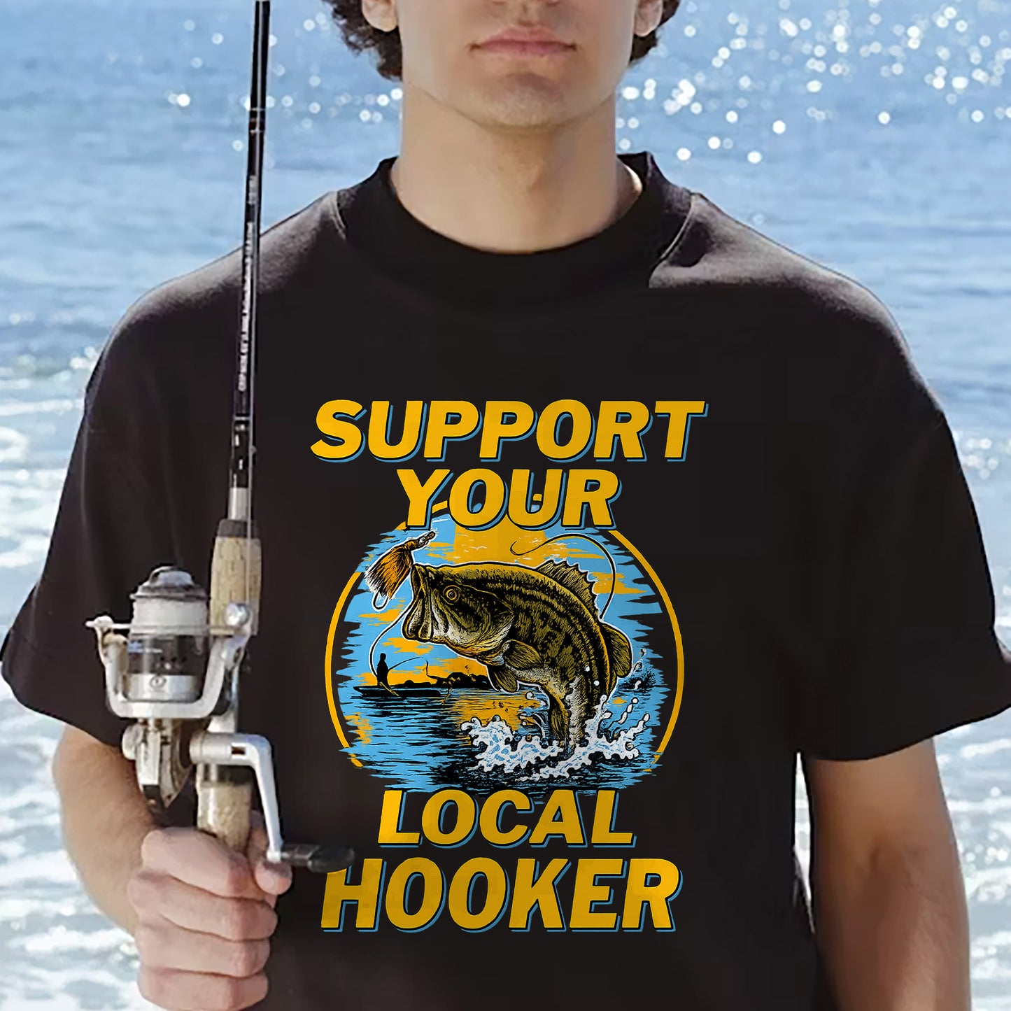 Support Your Local Hooker Shirt – Funny Fishing Tee – Fisherman Pun Shirt – Black – Up To 5XL
