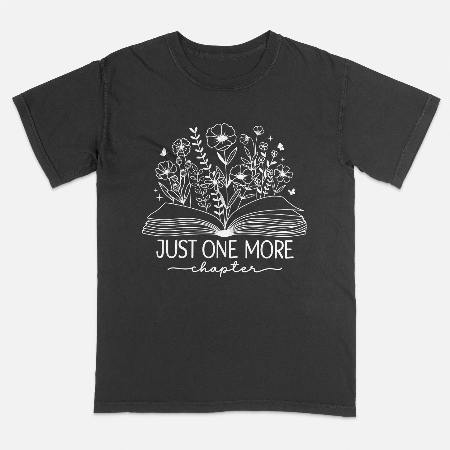 Reading Shirt – Just One More Chapter Book Flowers Tee – Book Lover Gift Floral – Black – Up To 5XL