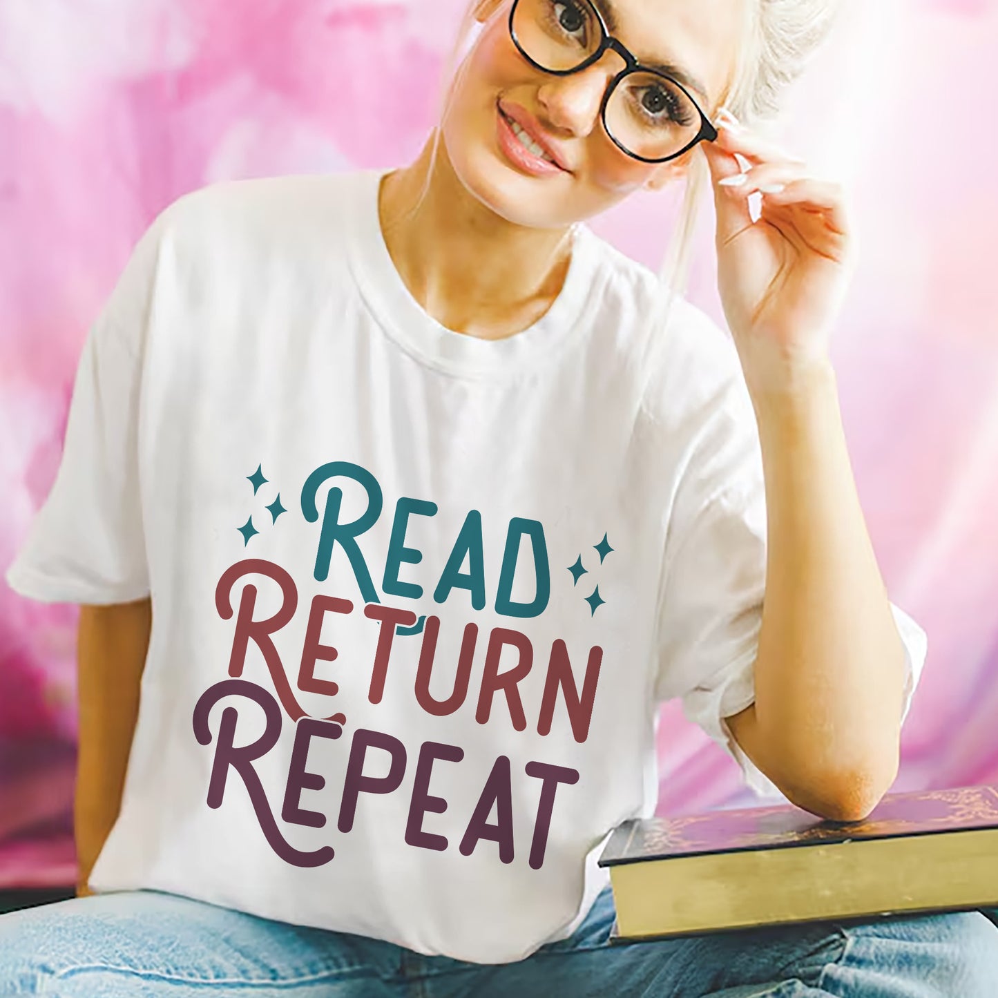 Library Life Book Lover Tee – Read Return Repeat Shirt – Librarian Reading Gift – White – Up To 5XL
