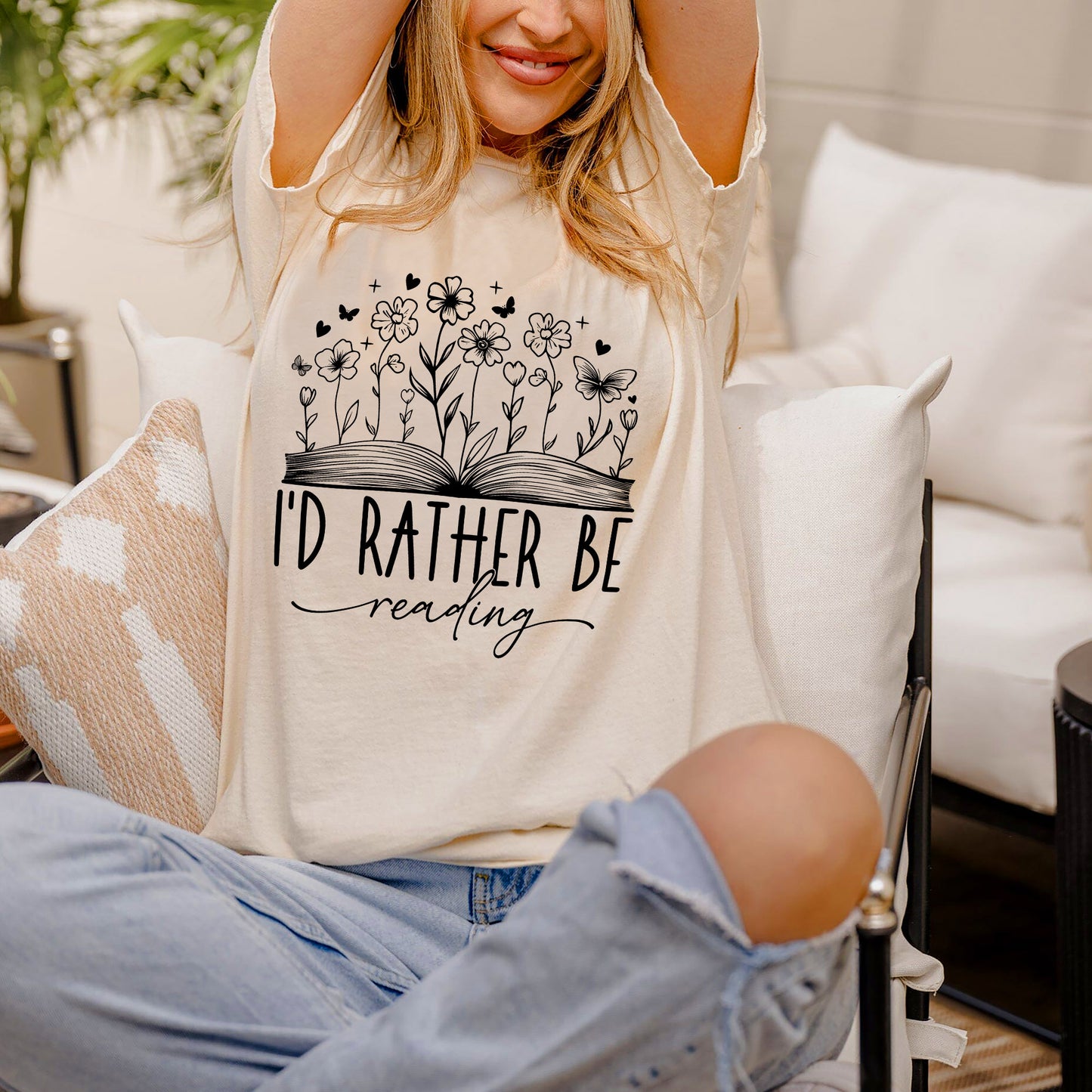 Vintage Bookish Shirt – I'd Rather Be Reading Floral Book Lover Tee – Natural – Up To 5XL