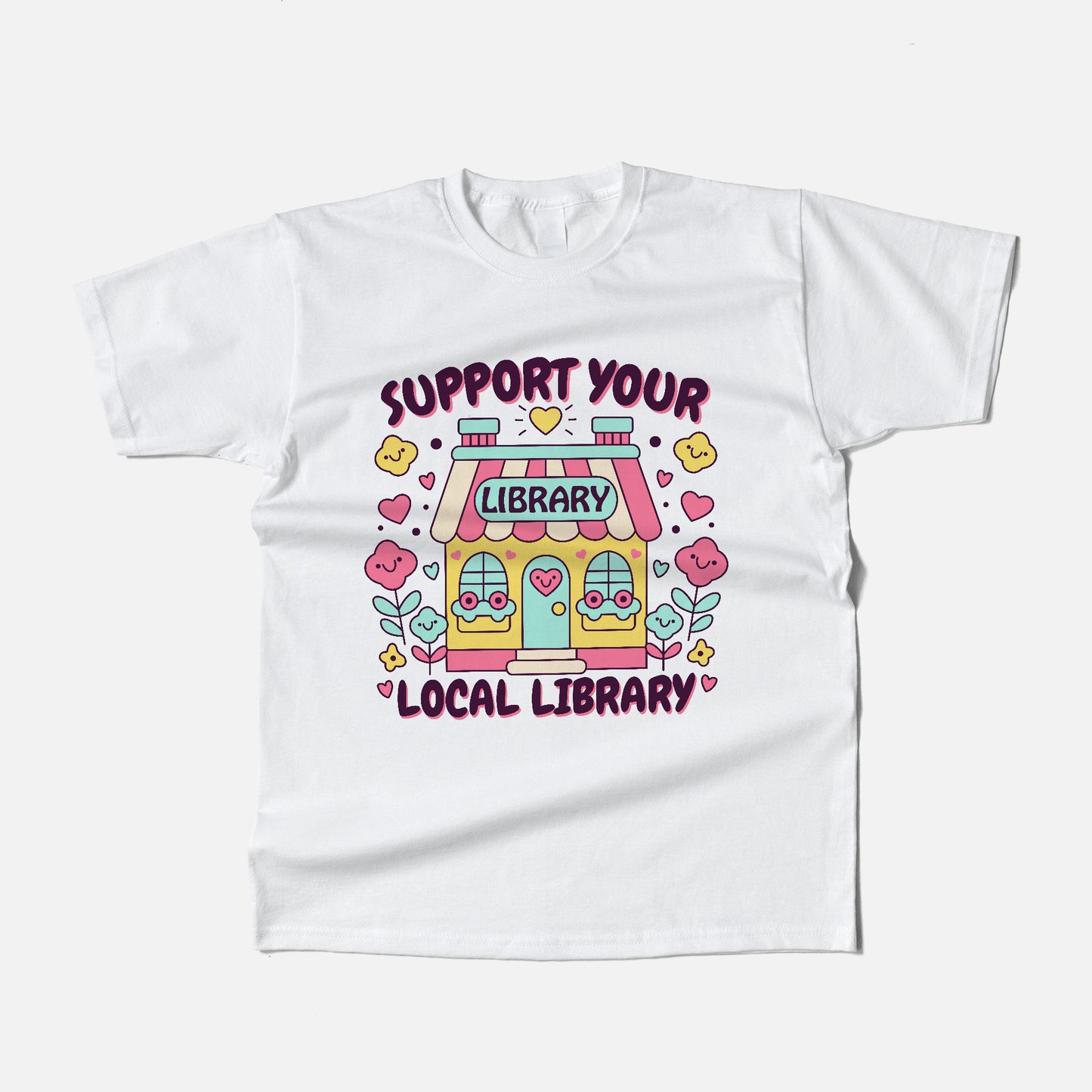 Book Lover Reading Retro Tee – Support Your Local Library Shirt – White – Up To 5XL