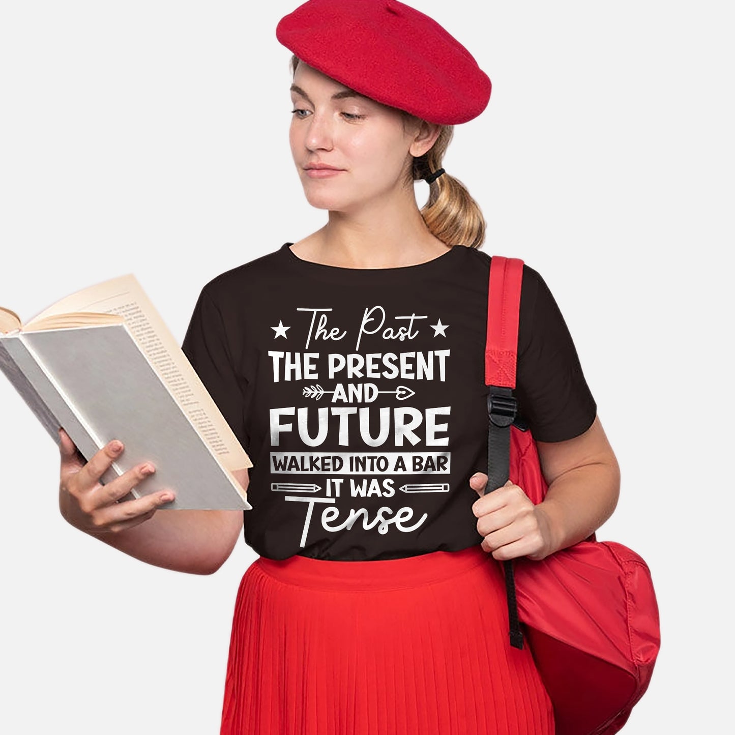 Grammar Police Shirt – The Past The Present And Future Tee – English Teacher Humor – Black – Up To 5XL