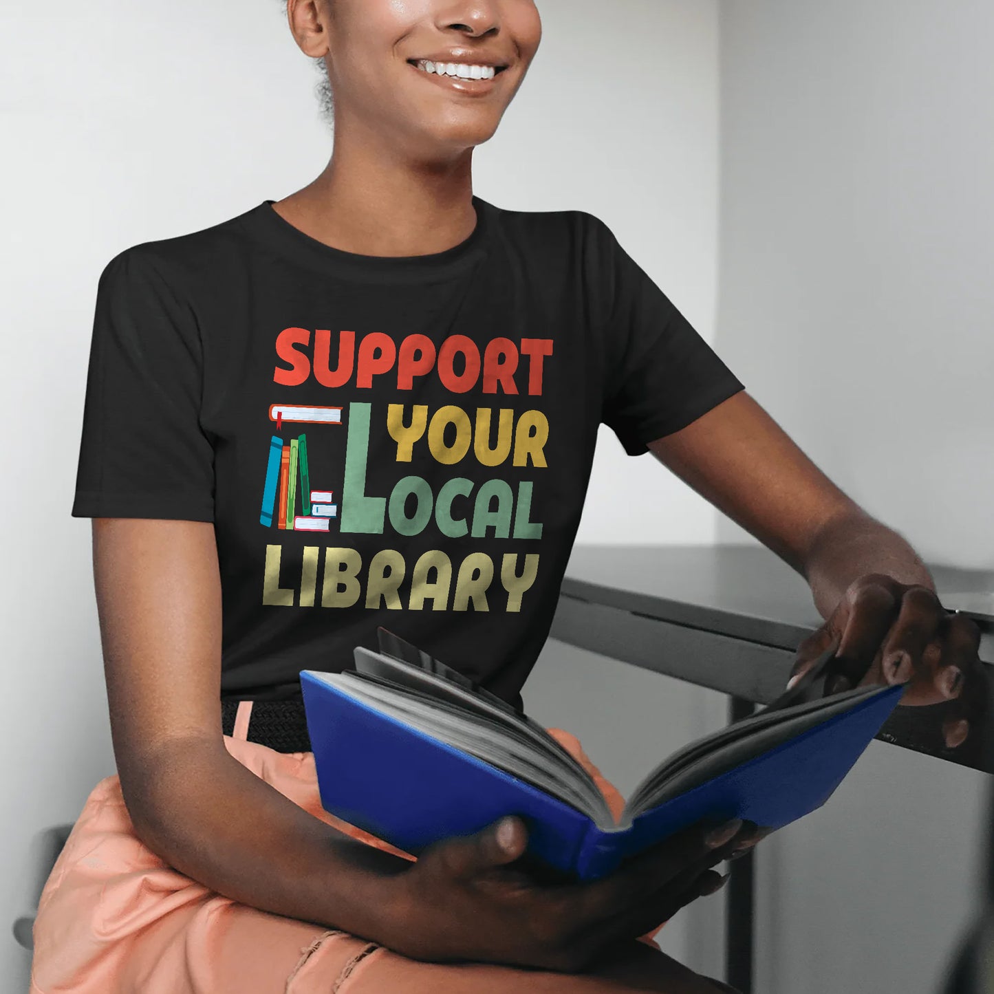 Book Readers Lovers Tee – Support Your Local Library Shirt – Black – Up to 5XL